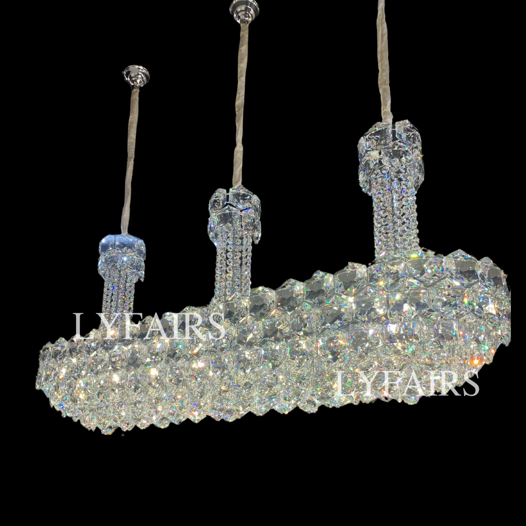 Luxury Linear Hexagonal Crystal Chandelier for Dining Room