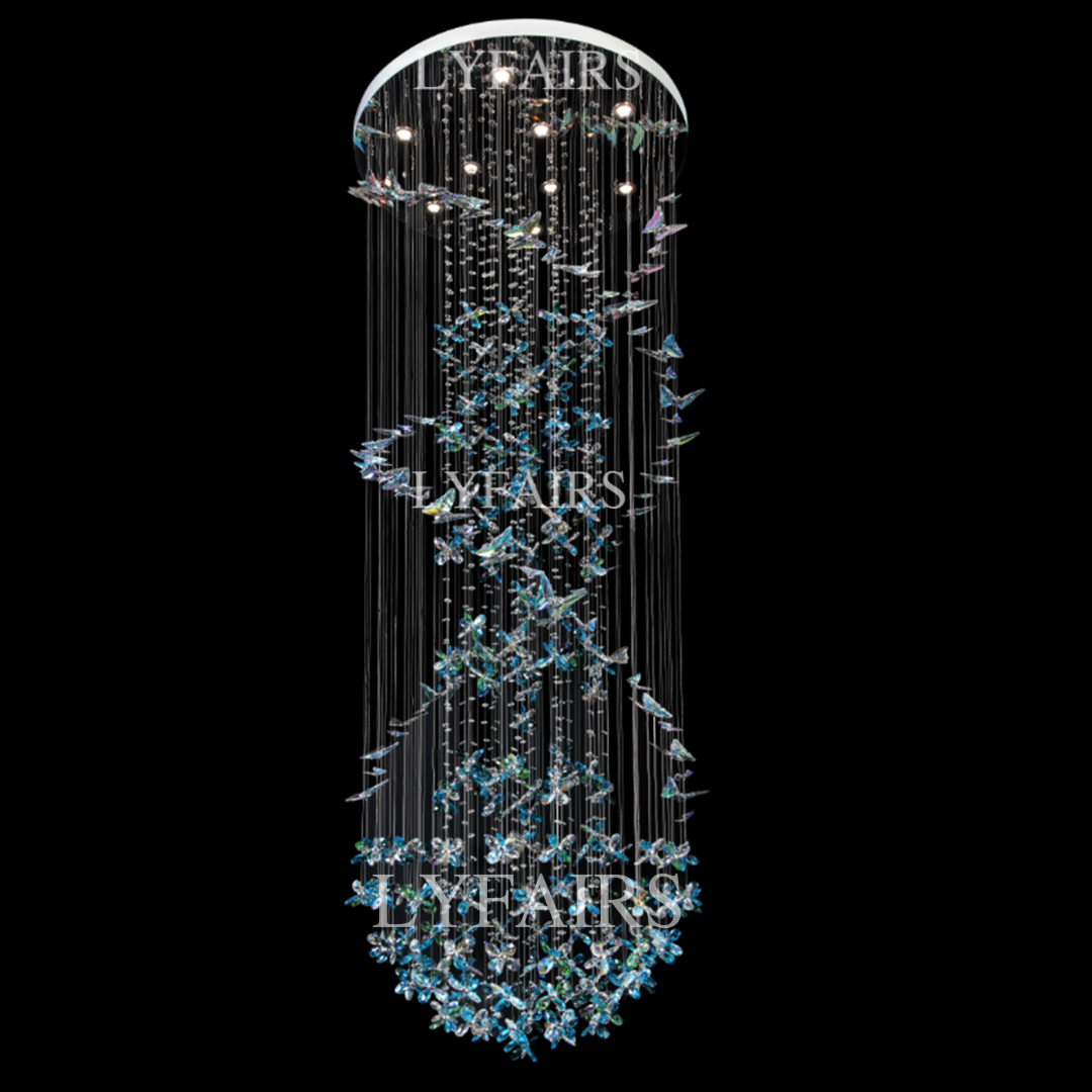 Modern Floating Blue Butterfly Crystal Chandelier for Living Room/Staircase/Foyer