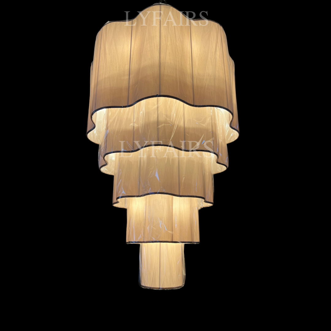 Modern Flush Mounted Tiered Wave-edge Fabric Chandelier