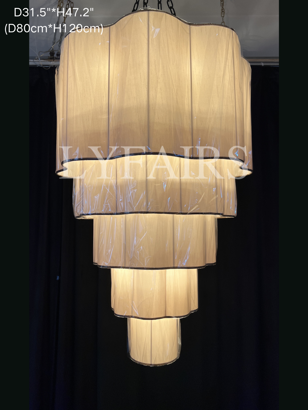 Modern Flush Mounted Tiered Wave-edge Fabric Chandelier