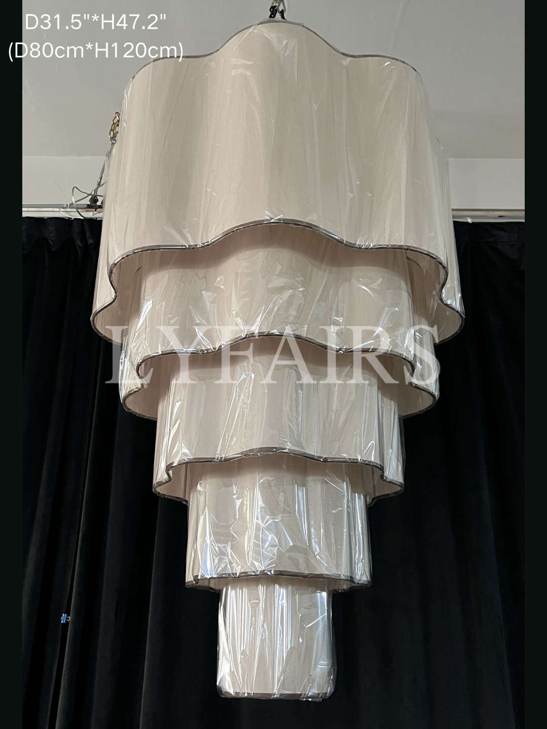 Modern Flush Mounted Tiered Wave-edge Fabric Chandelier