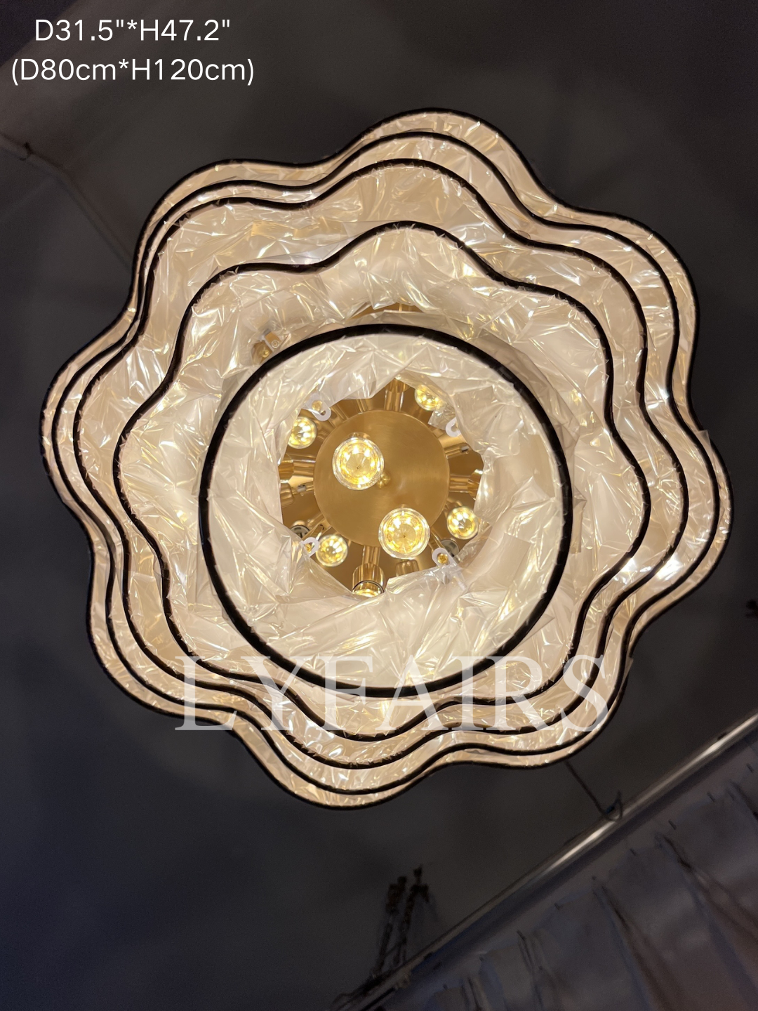 Modern Flush Mounted Tiered Wave-edge Fabric Chandelier