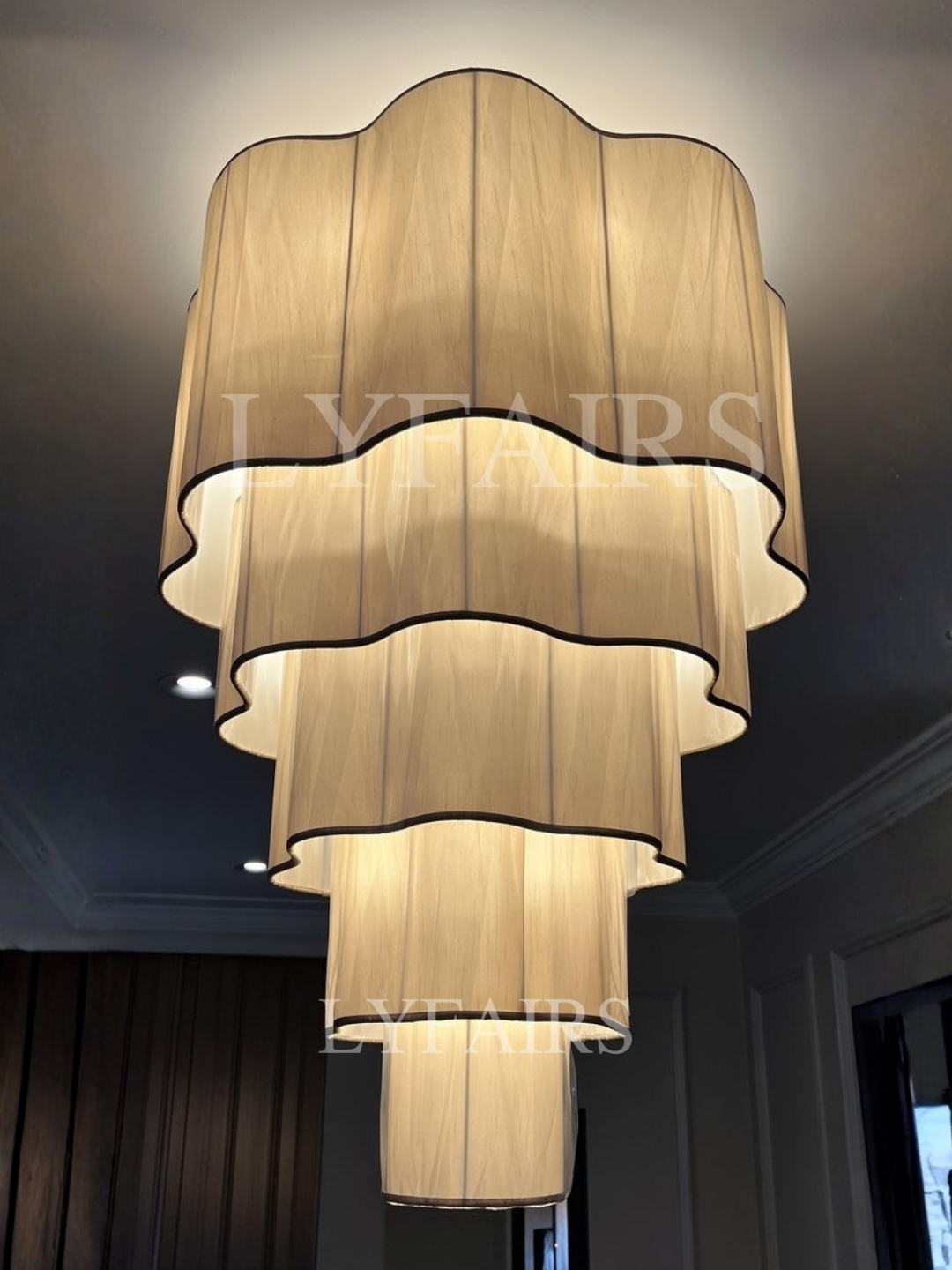 Modern Flush Mounted Tiered Wave-edge Fabric Chandelier