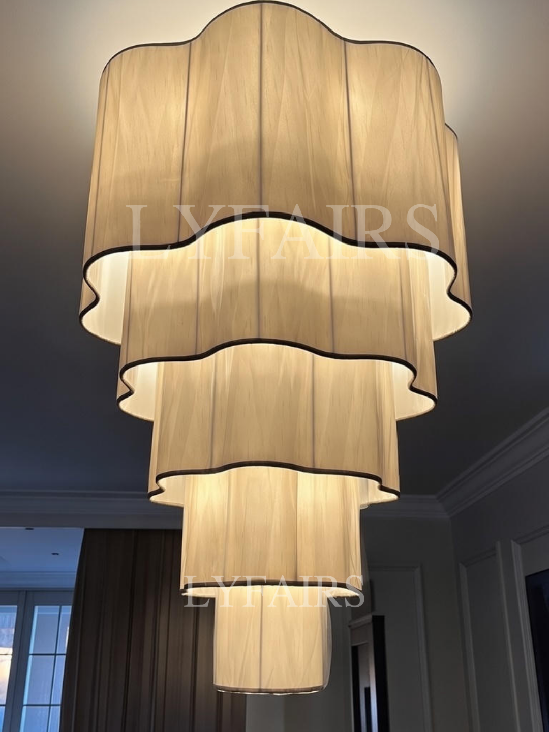 Modern Flush Mounted Tiered Wave-edge Fabric Chandelier