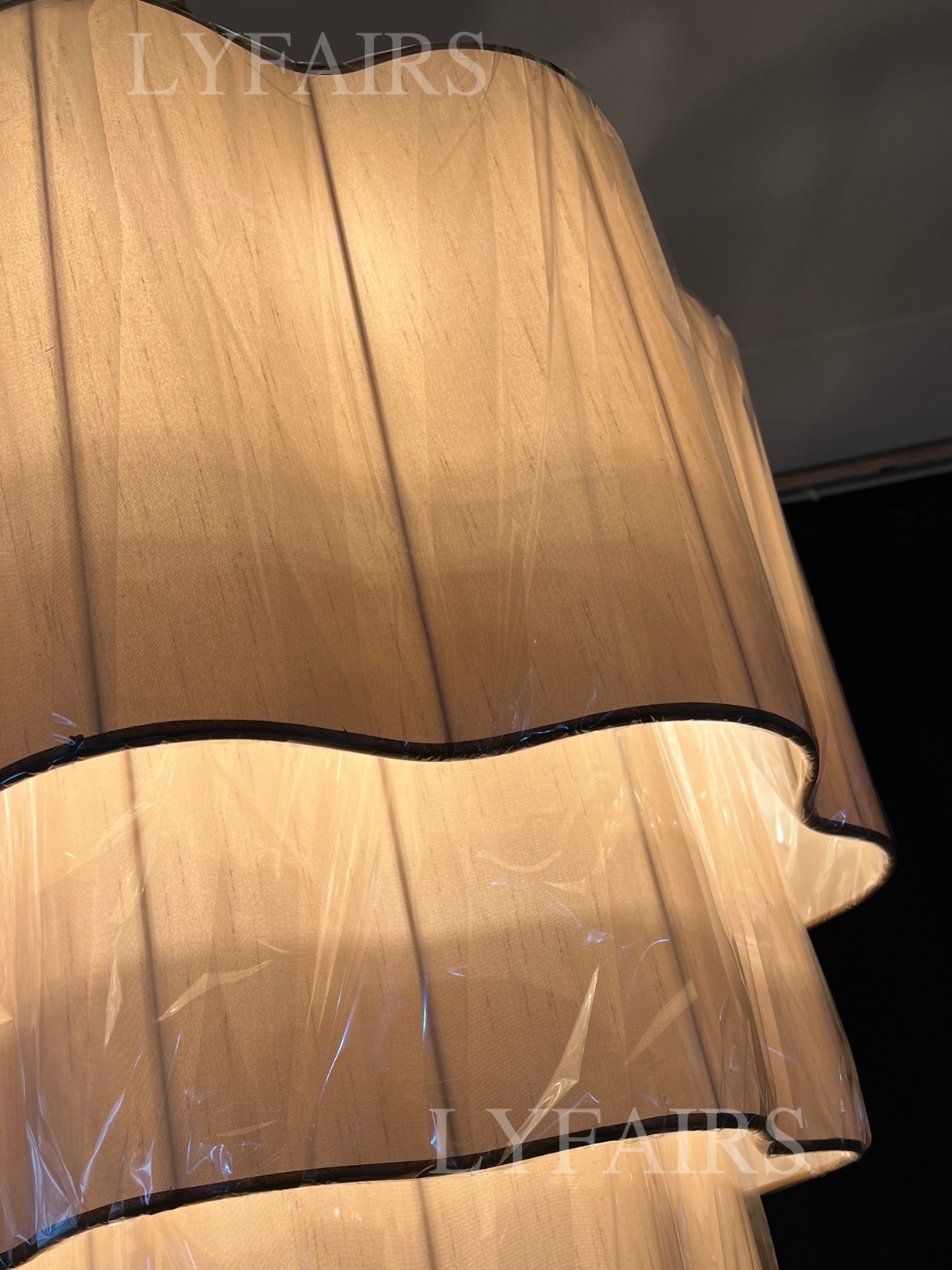 Modern Flush Mounted Tiered Wave-edge Fabric Chandelier