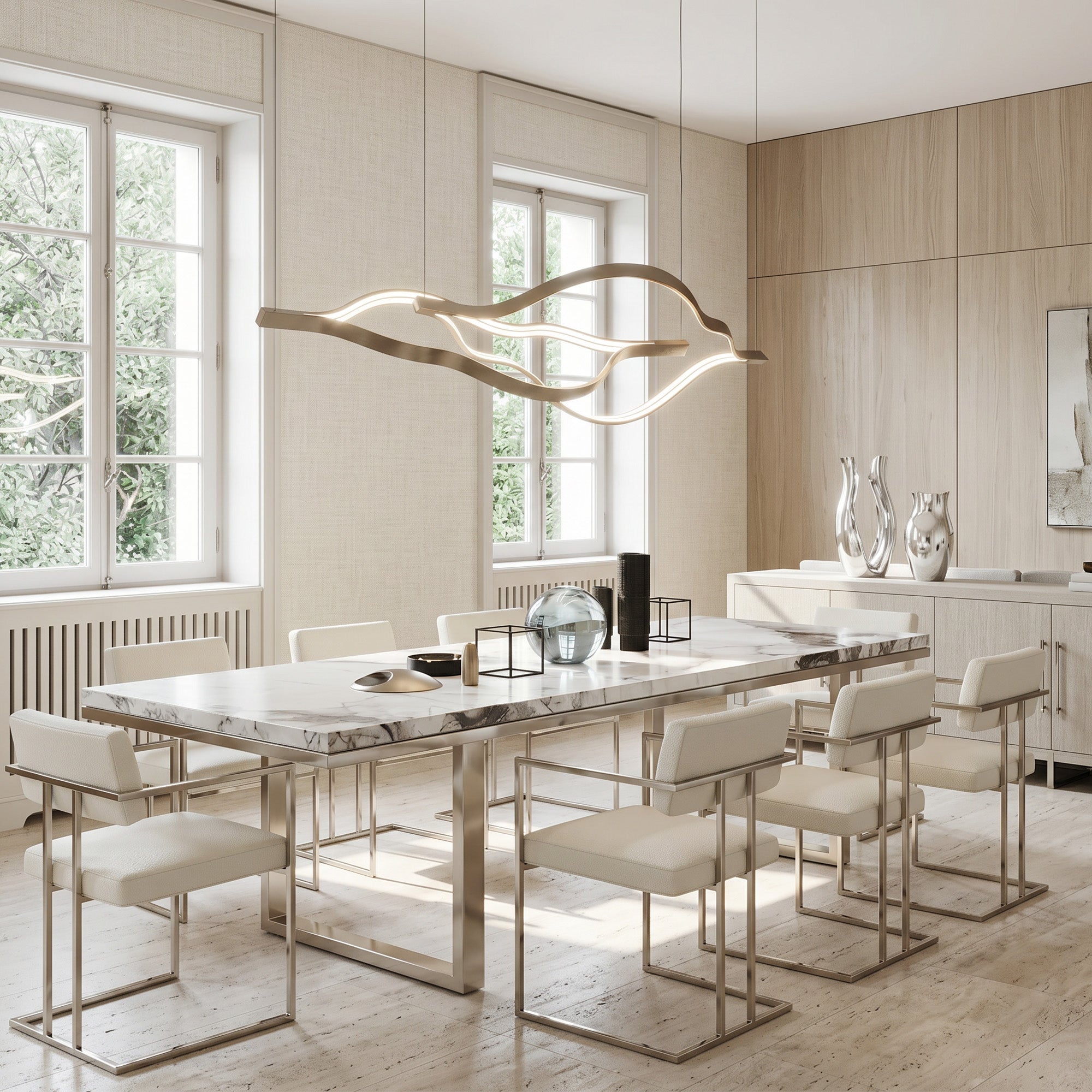 Modern Simple Brass Waving Chandelier for Living/Dining Room/Kitchen Island