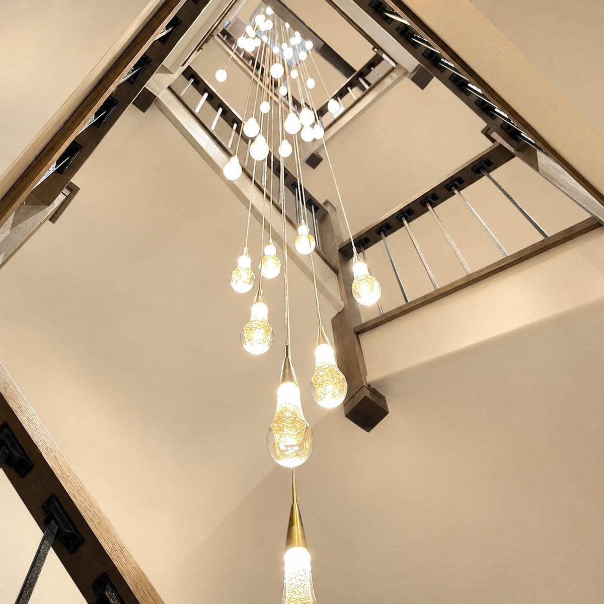 Modern Cascade Raindrop Round Spiral Crystal Chandelier for Staircase/Foyer
