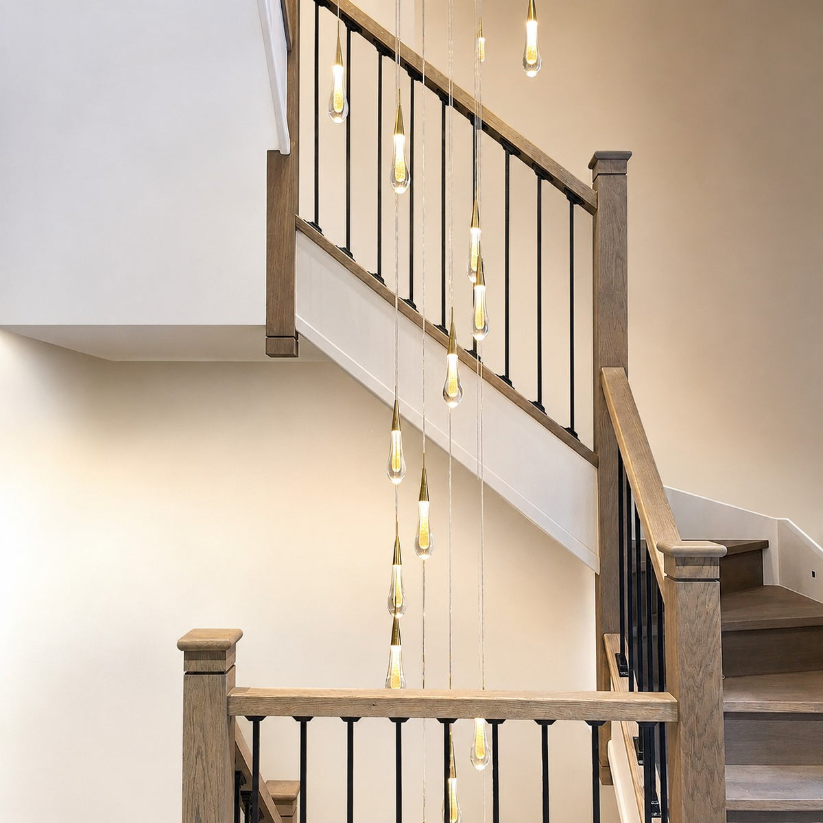 Modern Cascade Raindrop Round Spiral Crystal Chandelier for Staircase/Foyer