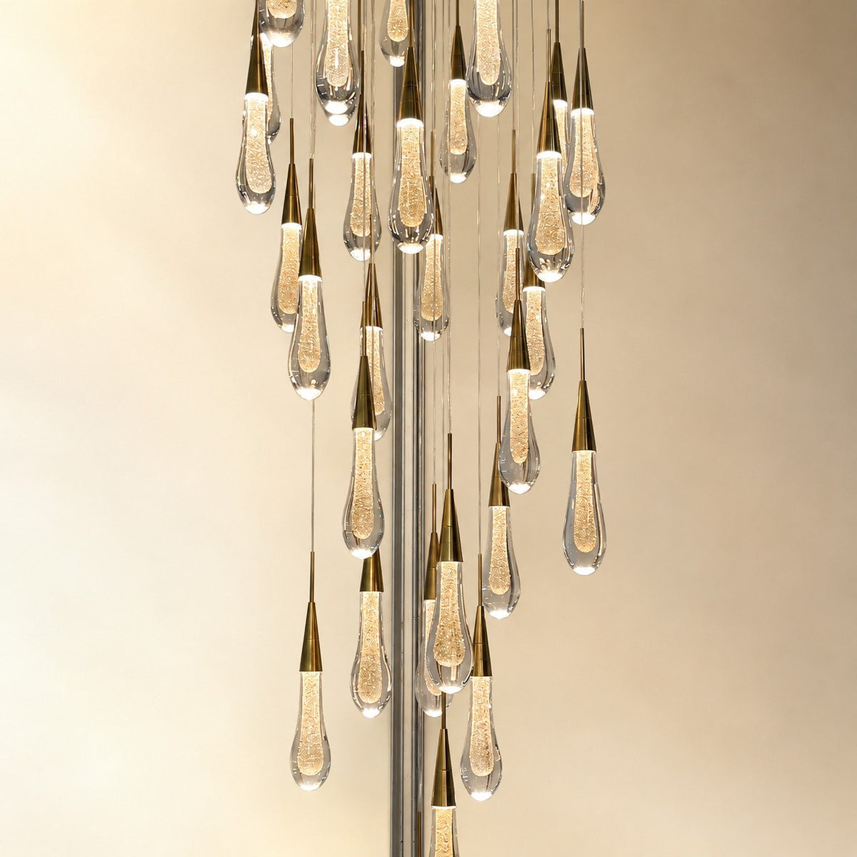 Modern Cascade Raindrop Round Spiral Crystal Chandelier for Staircase/Foyer