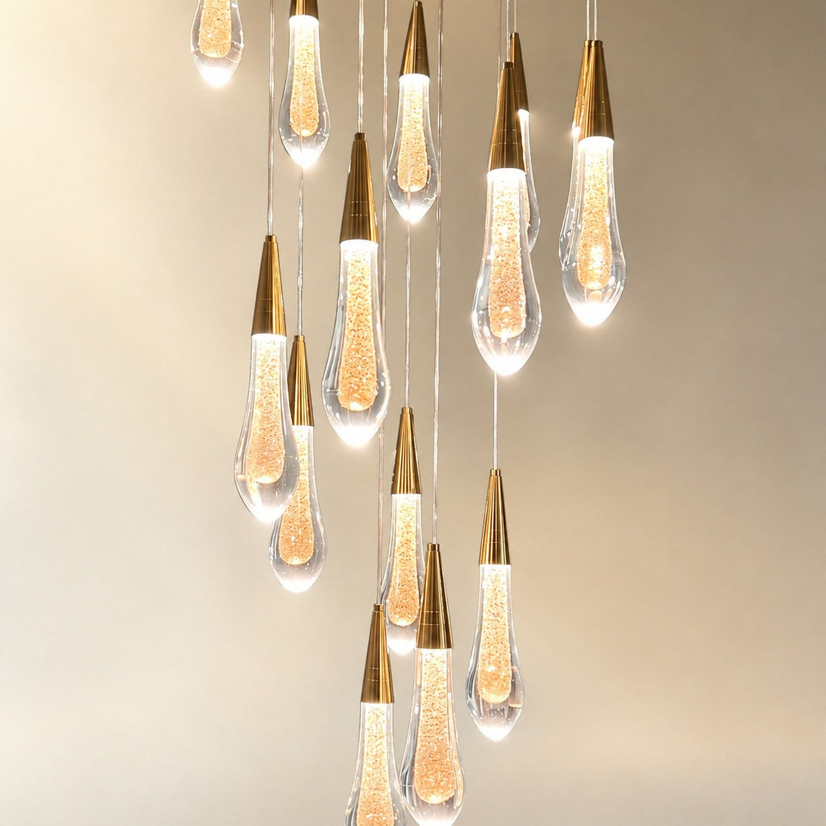 Modern Cascade Raindrop Round Spiral Crystal Chandelier for Staircase/Foyer