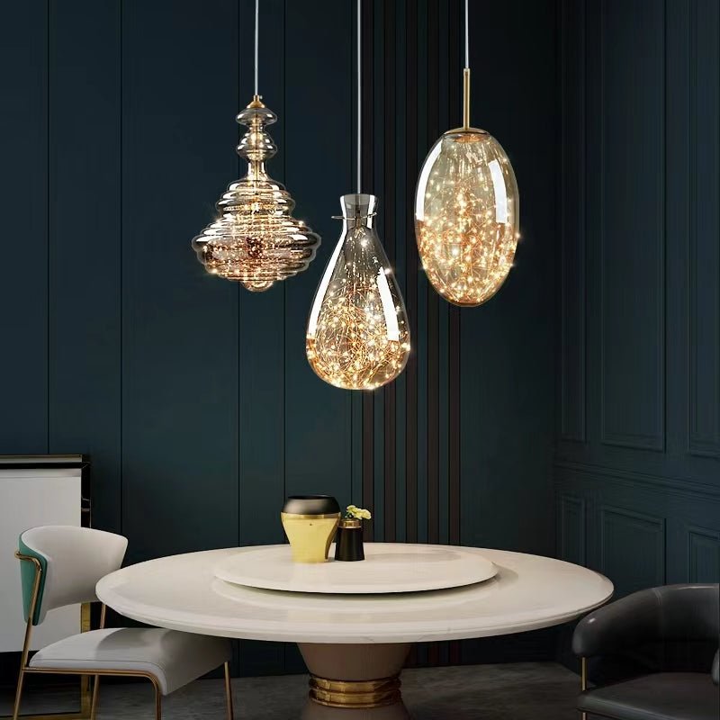 Modern Gray Glass Starry Sky Pendant Light Fixture for Dining Room/Bar/Kitchen Island