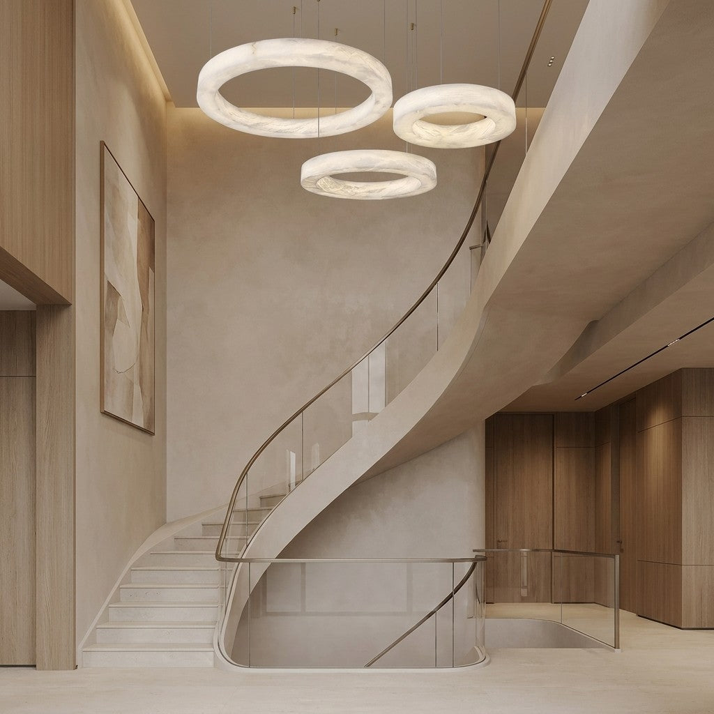 Modern Luxury Alabaster Ring Chandelier, Modern Circular Chandelier