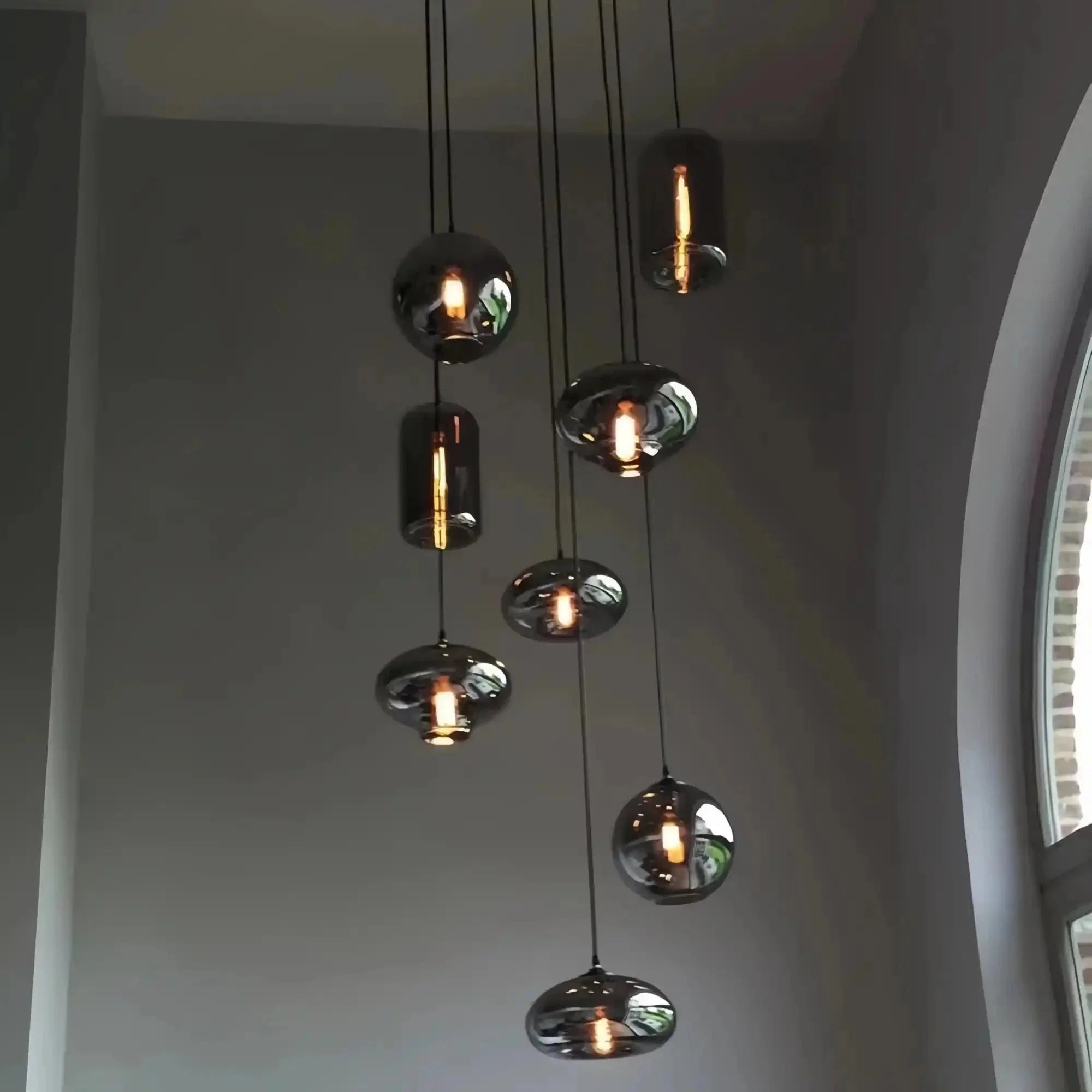 Modern Pendant Fixture light For 2 Story Foyer /Enterway /Staircase - Ceiling Plate: L27.6"*W27.6"/6 LightsWarm LightBlushlighting