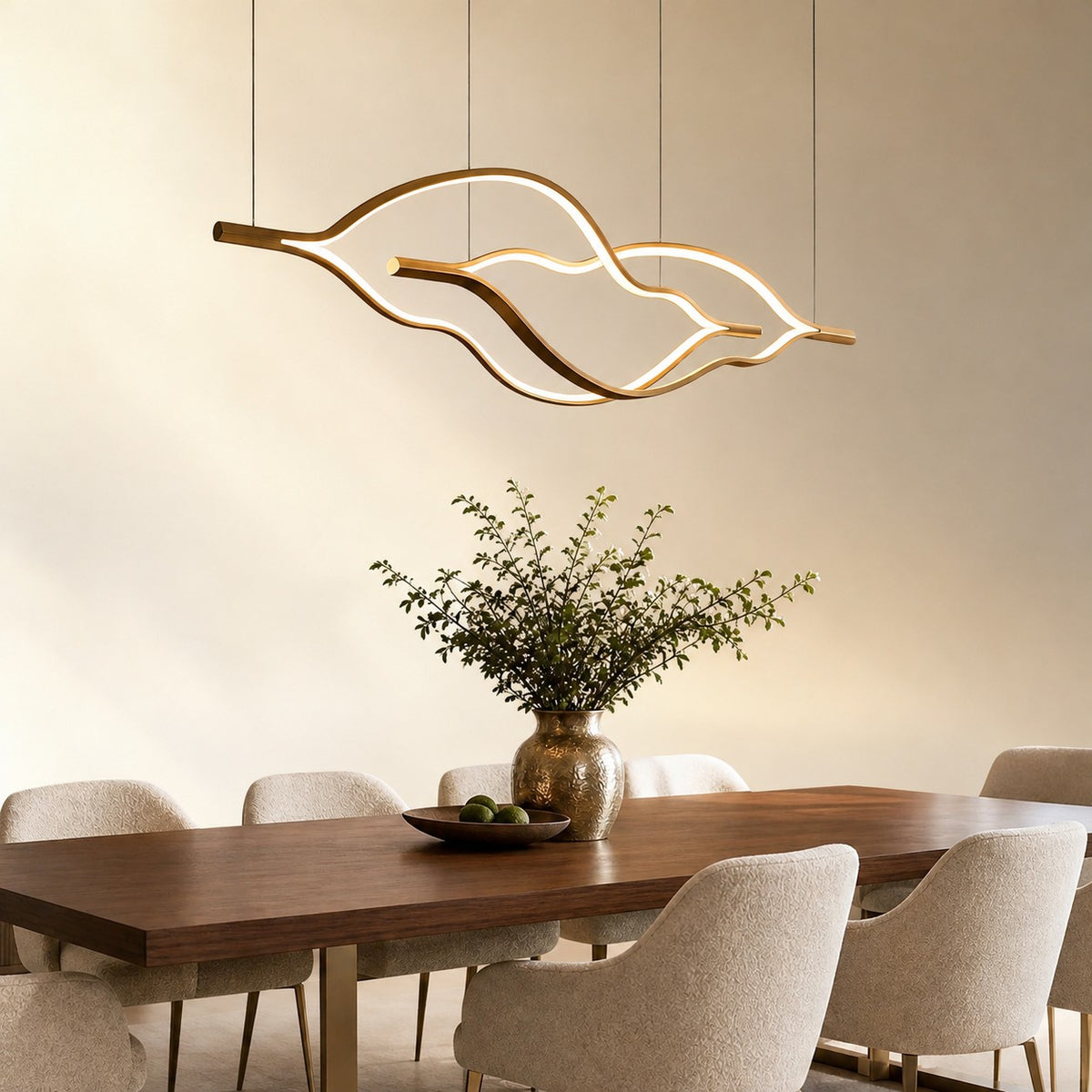 Modern Simple Brass Waving Chandelier for Living/Dining Room/Kitchen Island