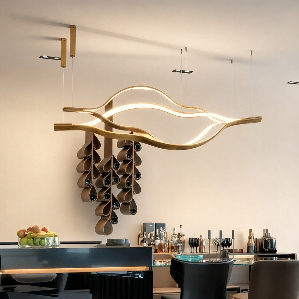 Modern Simple Brass Waving Chandelier for Living/Dining Room/Kitchen Island