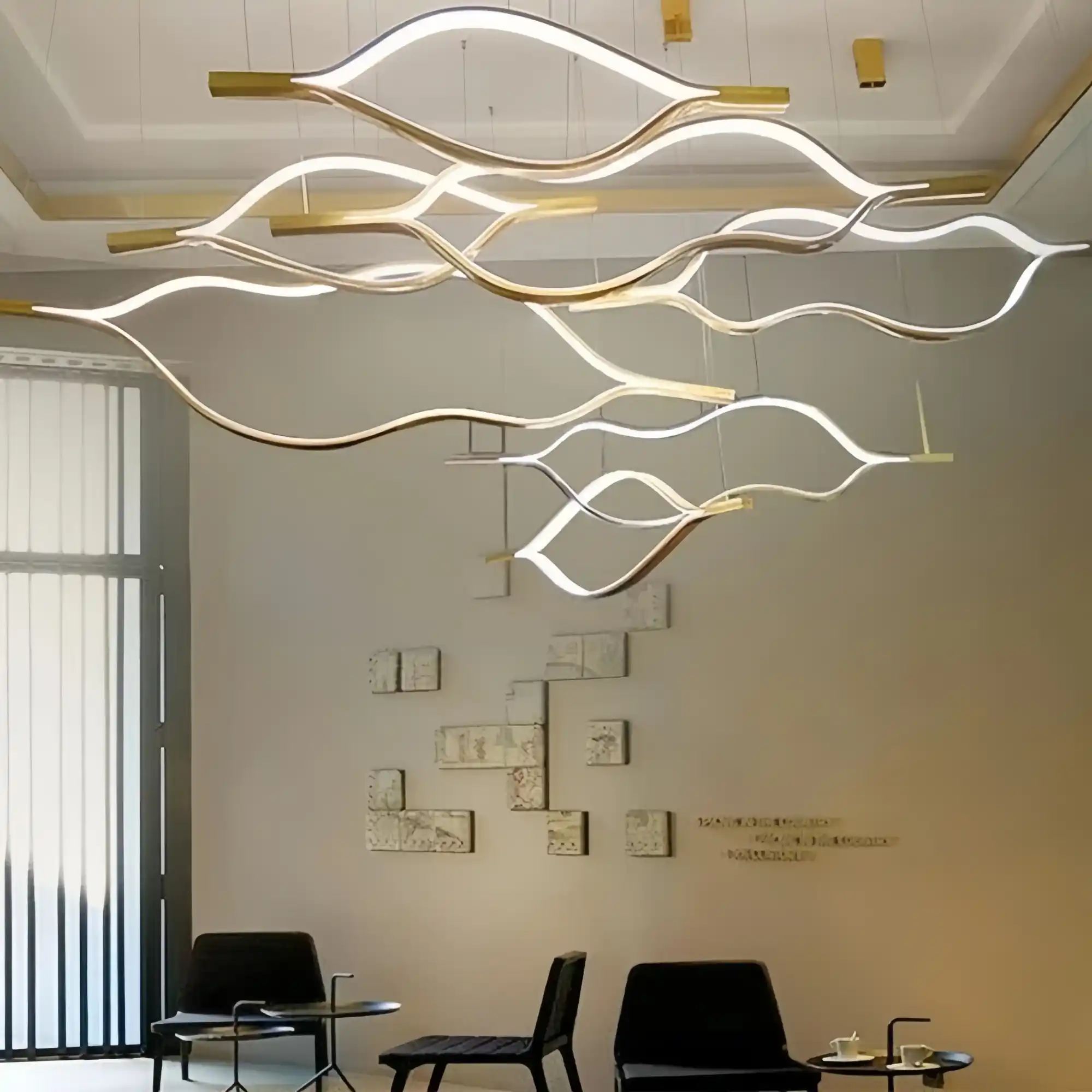 Modern Simple Brass Waving Chandelier for Living/Dining Room/Kitchen Island