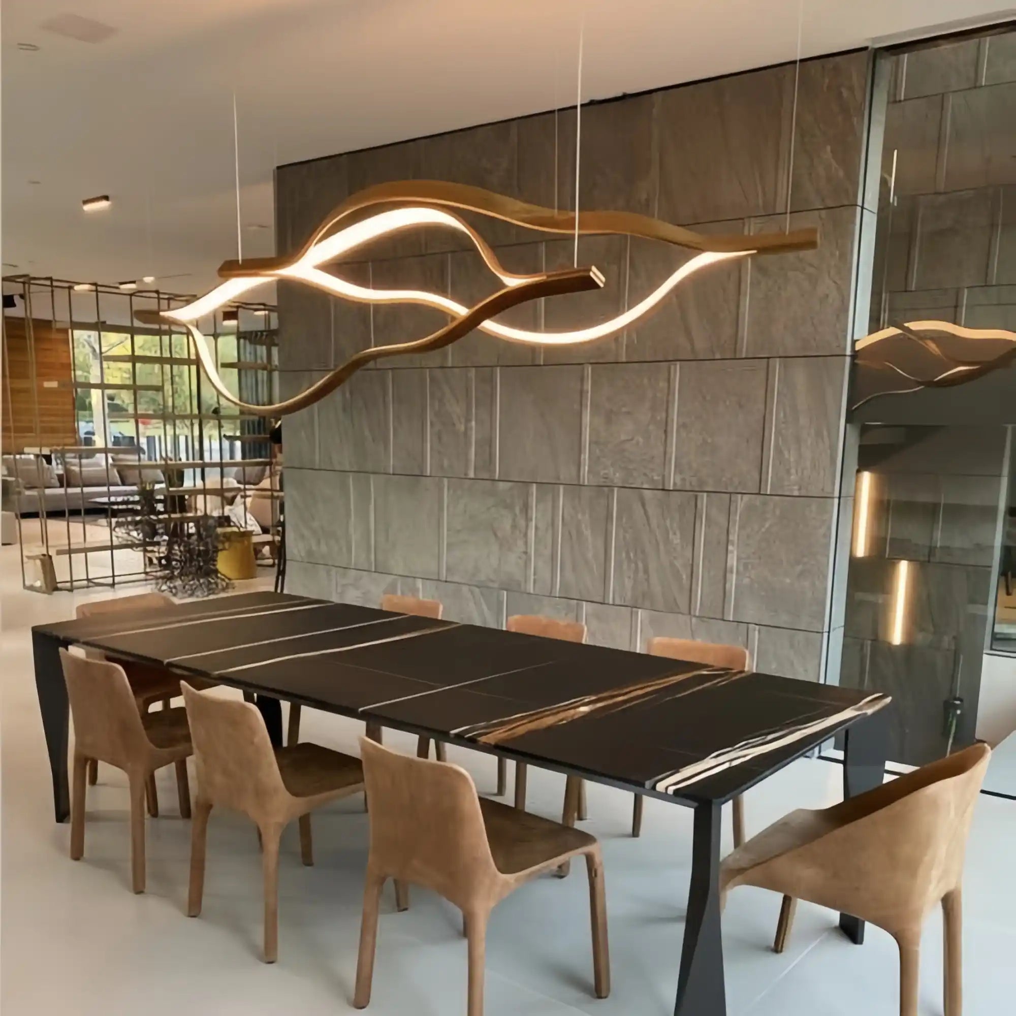 Modern Simple Brass Waving Chandelier for Living/Dining Room/Kitchen Island