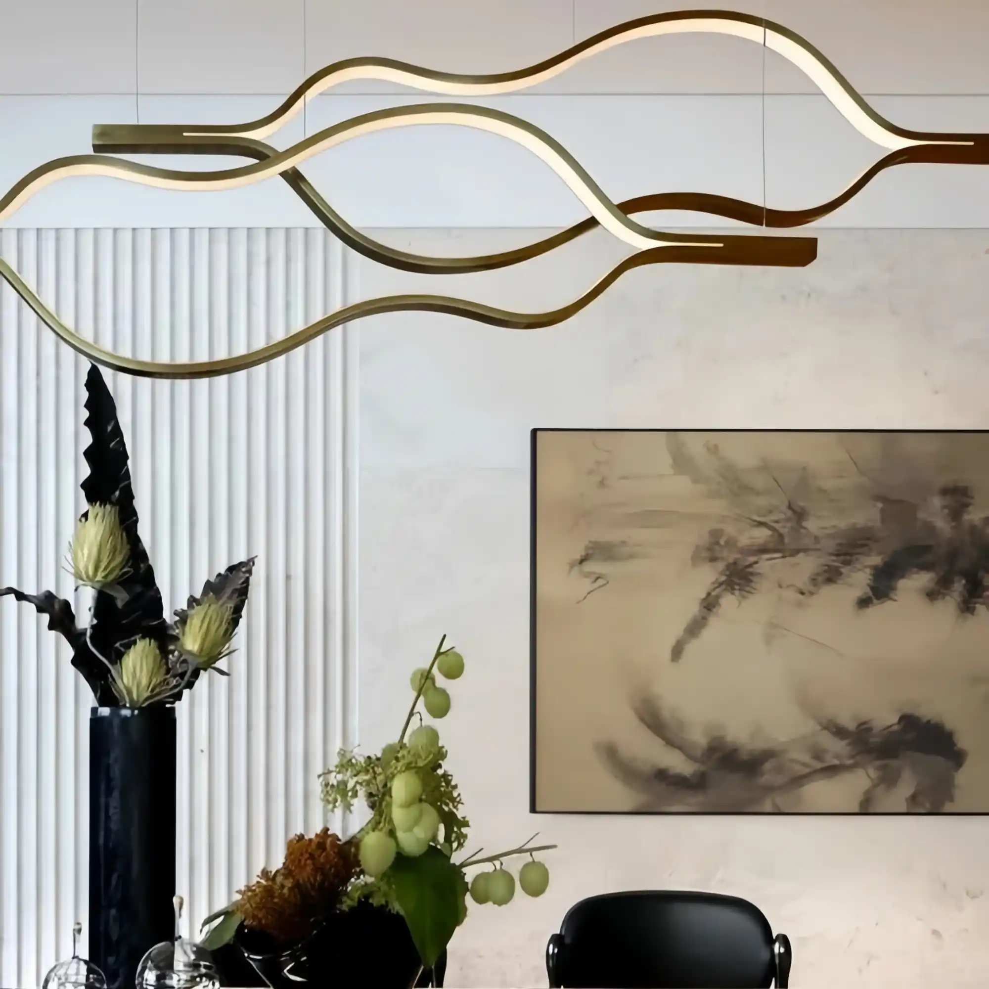 Modern Simple Brass Waving Chandelier for Living/Dining Room/Kitchen Island