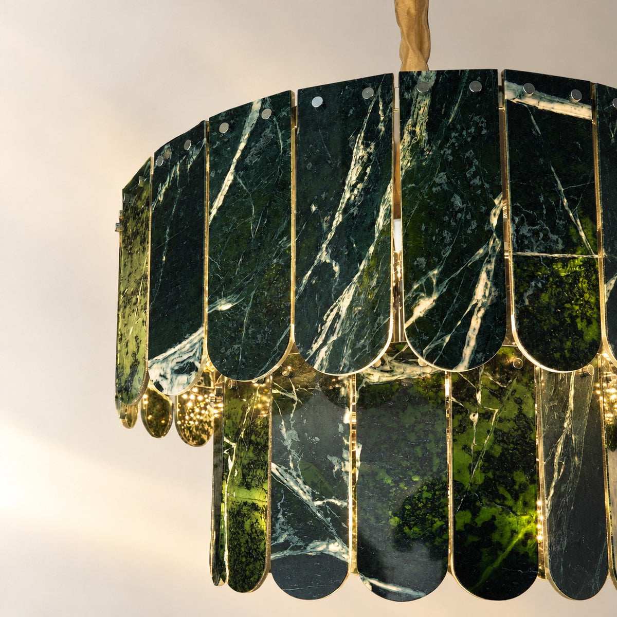 Modern Two-Tier Prada Green Luxury stone Chandelier