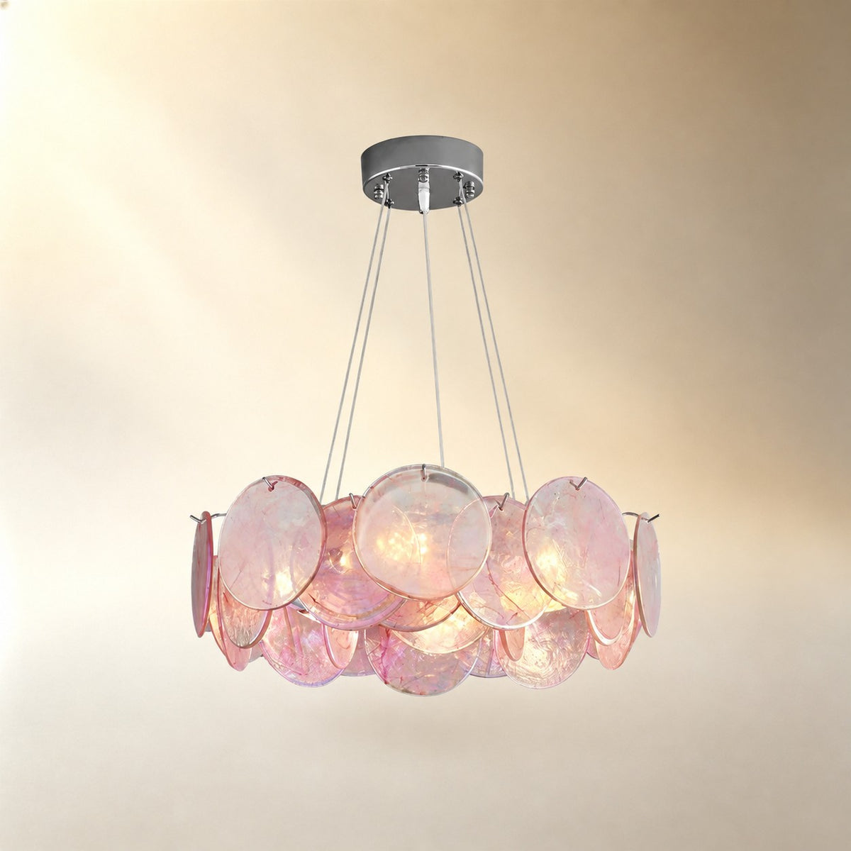 Murano Glass Disc Chandelier, Pink / Green