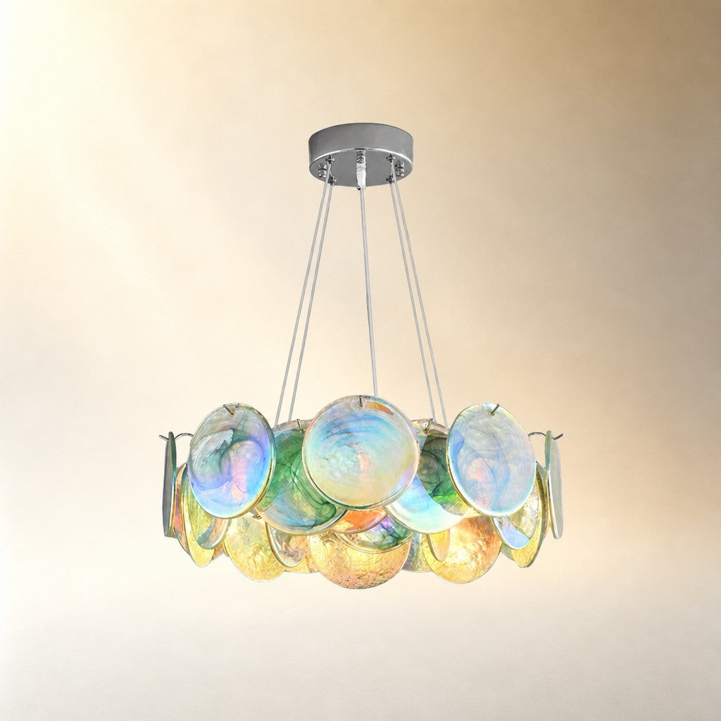 Murano Glass Disc Chandelier, Pink / Green