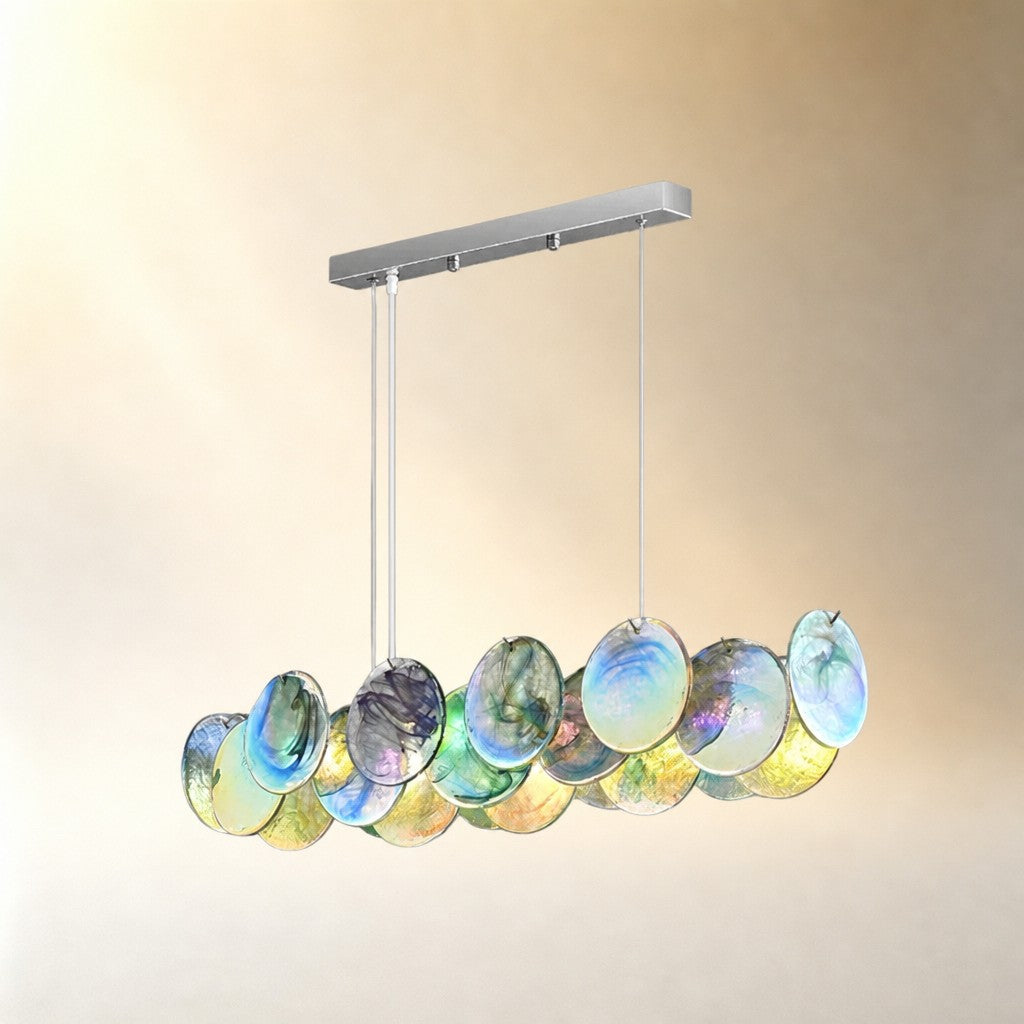 Murano Glass Disc Chandelier, Pink / Green