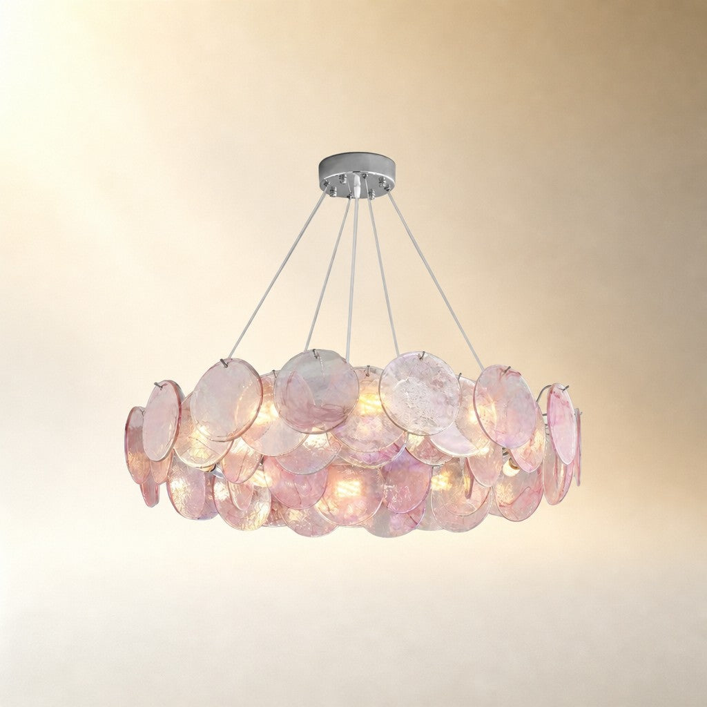 Murano Glass Disc Chandelier, Pink / Green