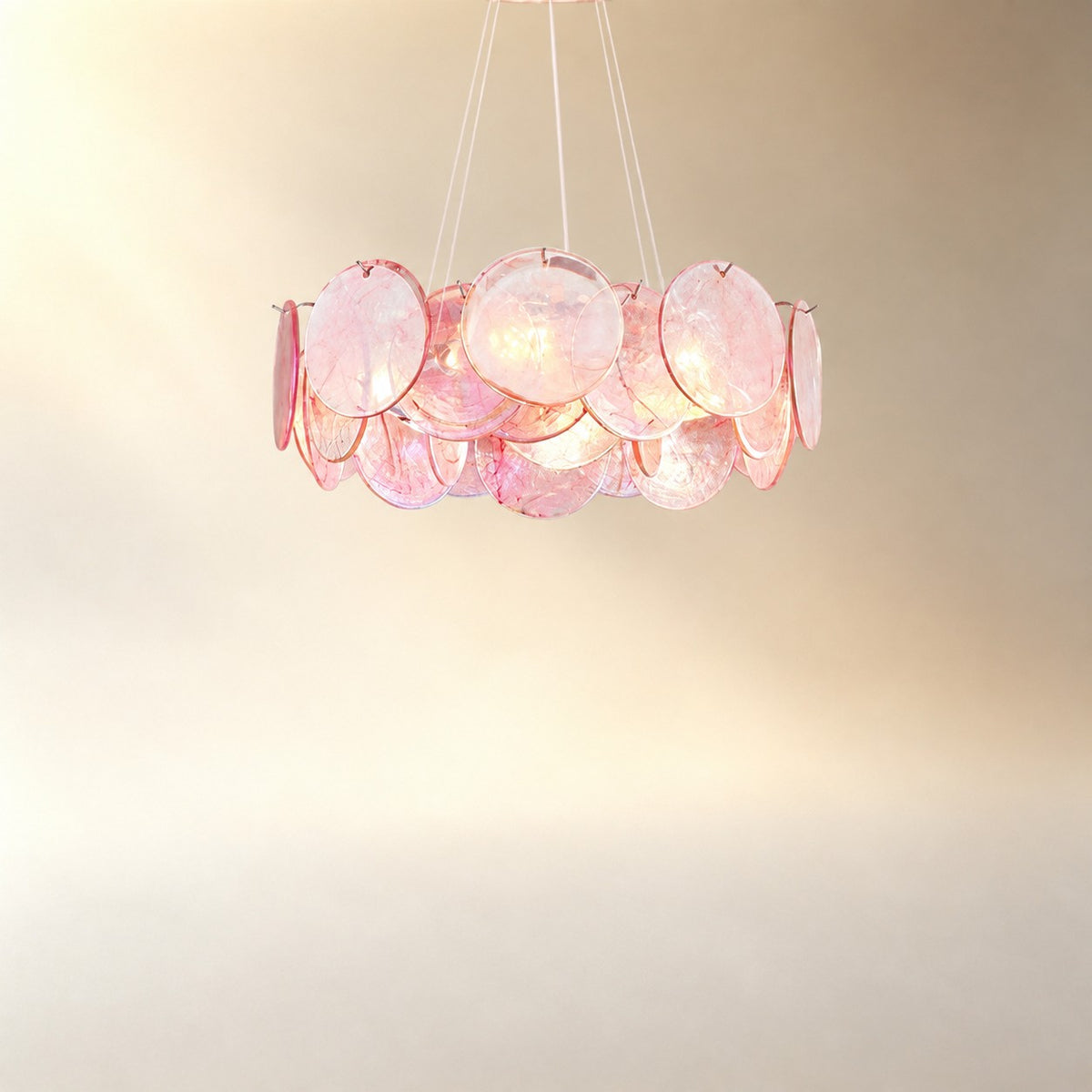 Murano Glass Disc Chandelier, Pink / Green
