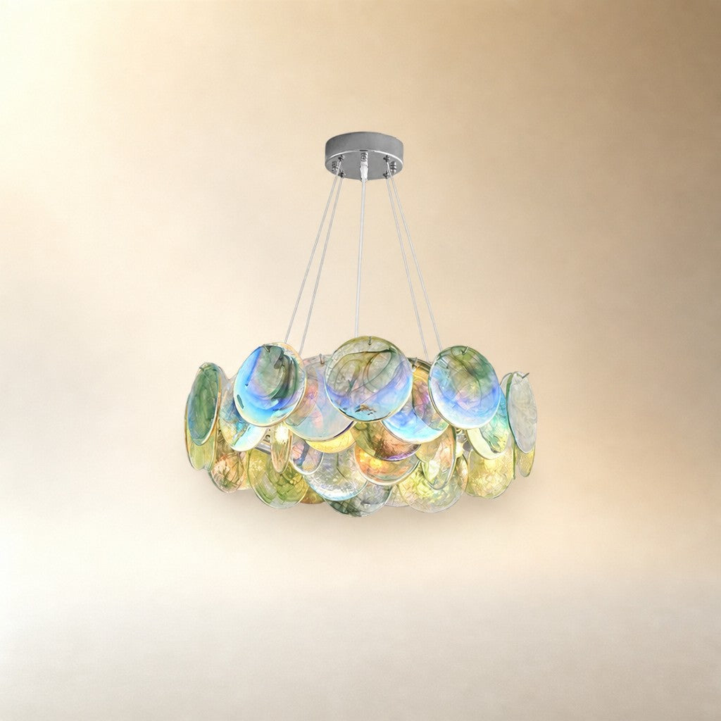 Murano Glass Disc Chandelier, Pink / Green