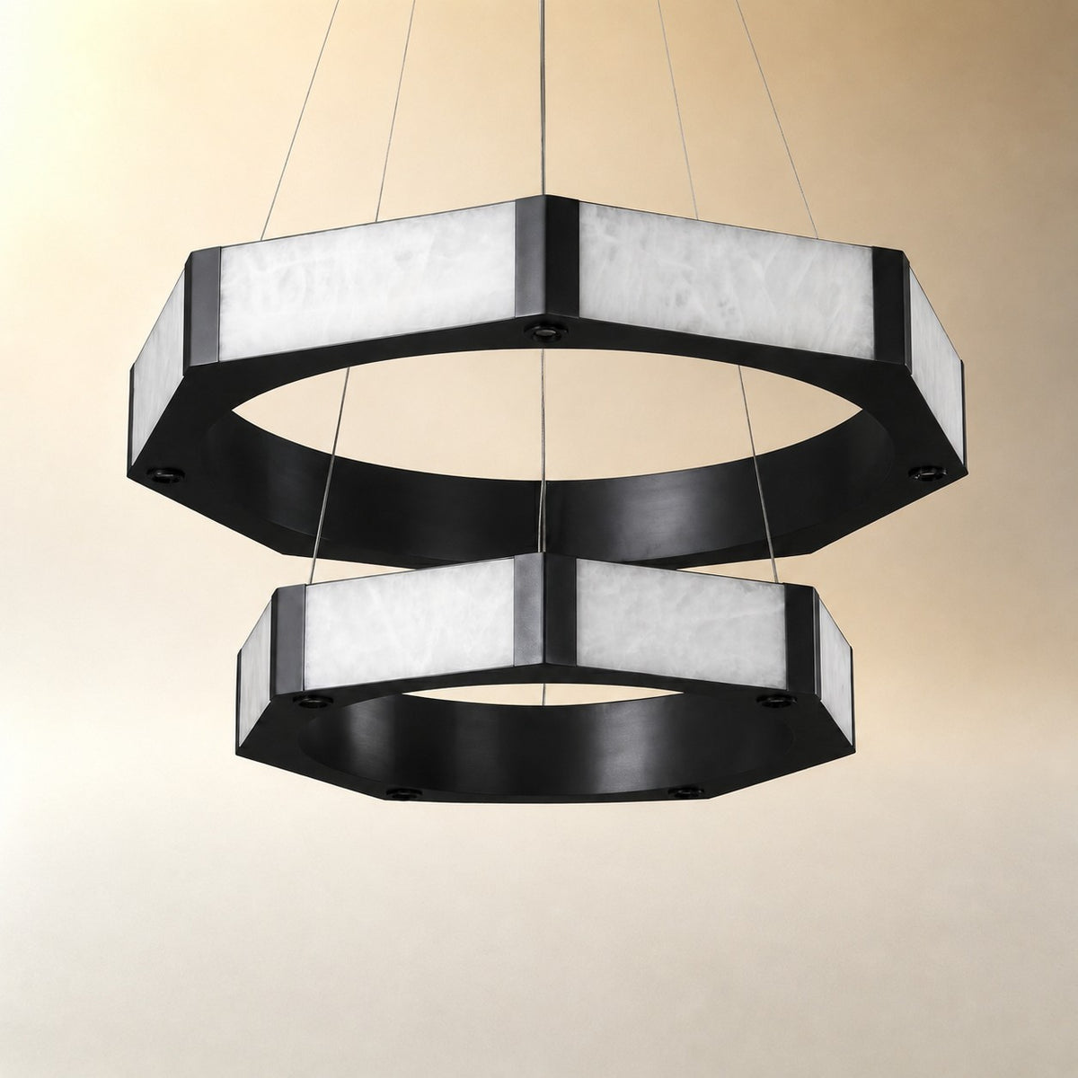Orovan Hexagonal Black Ring Chandelier