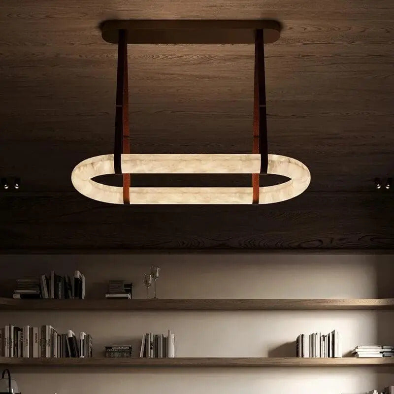 Oval Alabaster Ring Chandelier with Faux Leather Straps