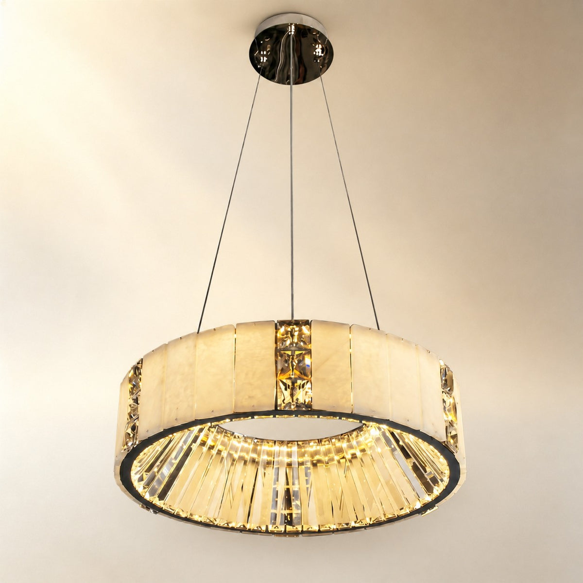 Paevan Modern Alabaster Round Drum Chandelier