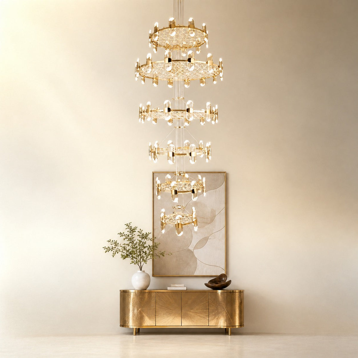 Pearl Net Modern Sculptural Ring Chandelier