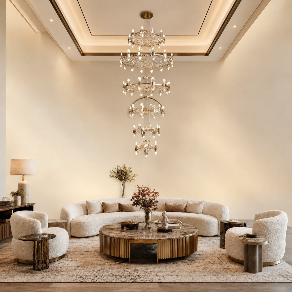 Pearl Net Modern Sculptural Ring Chandelier
