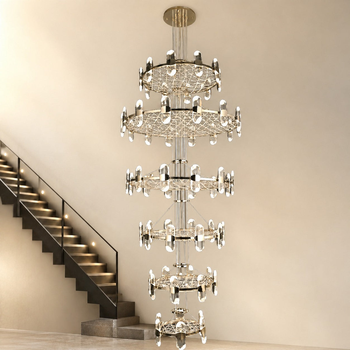 Pearl Net Modern Sculptural Ring Chandelier