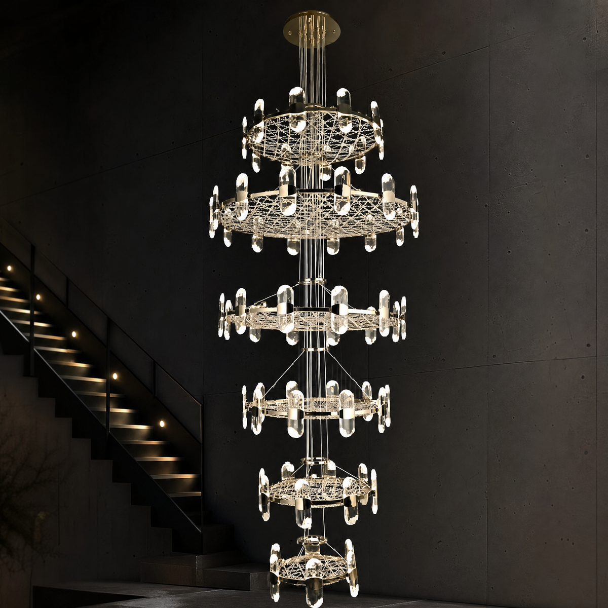 Pearl Net Modern Sculptural Ring Chandelier