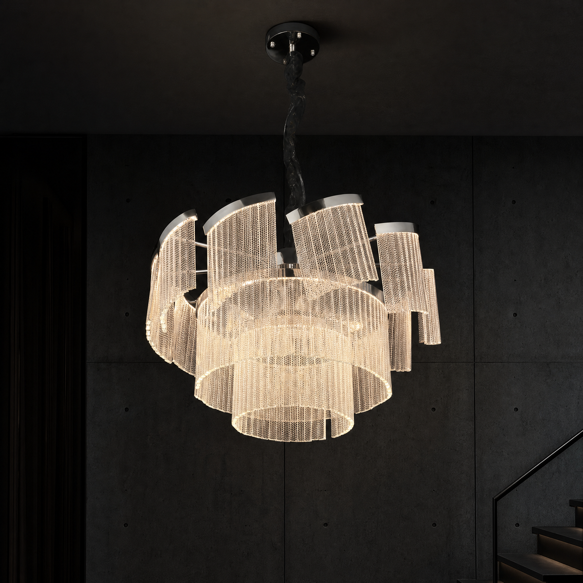 Prismata Crystal Modern Sculptural Ring Chandelier