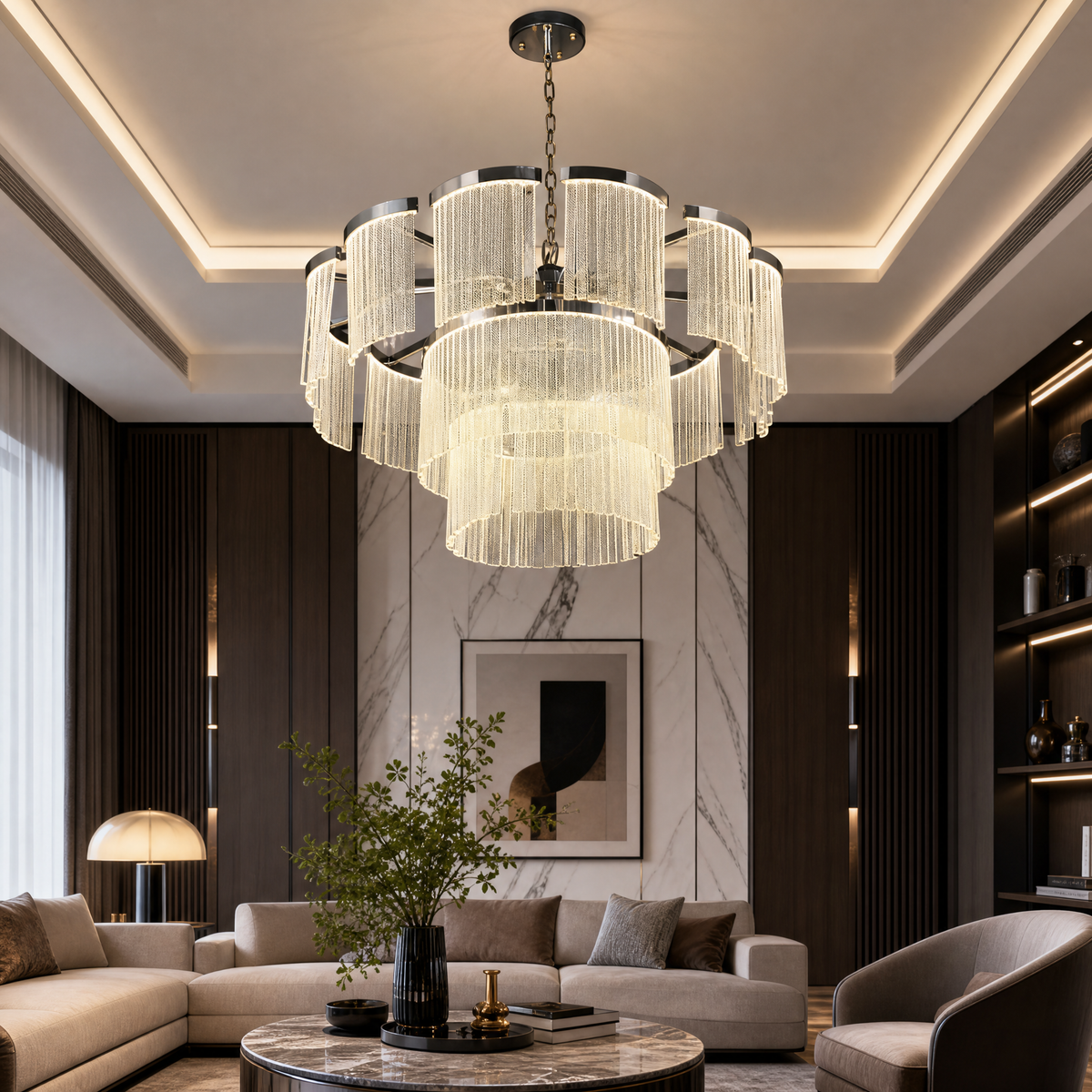 Prismata Crystal Modern Sculptural Ring Chandelier
