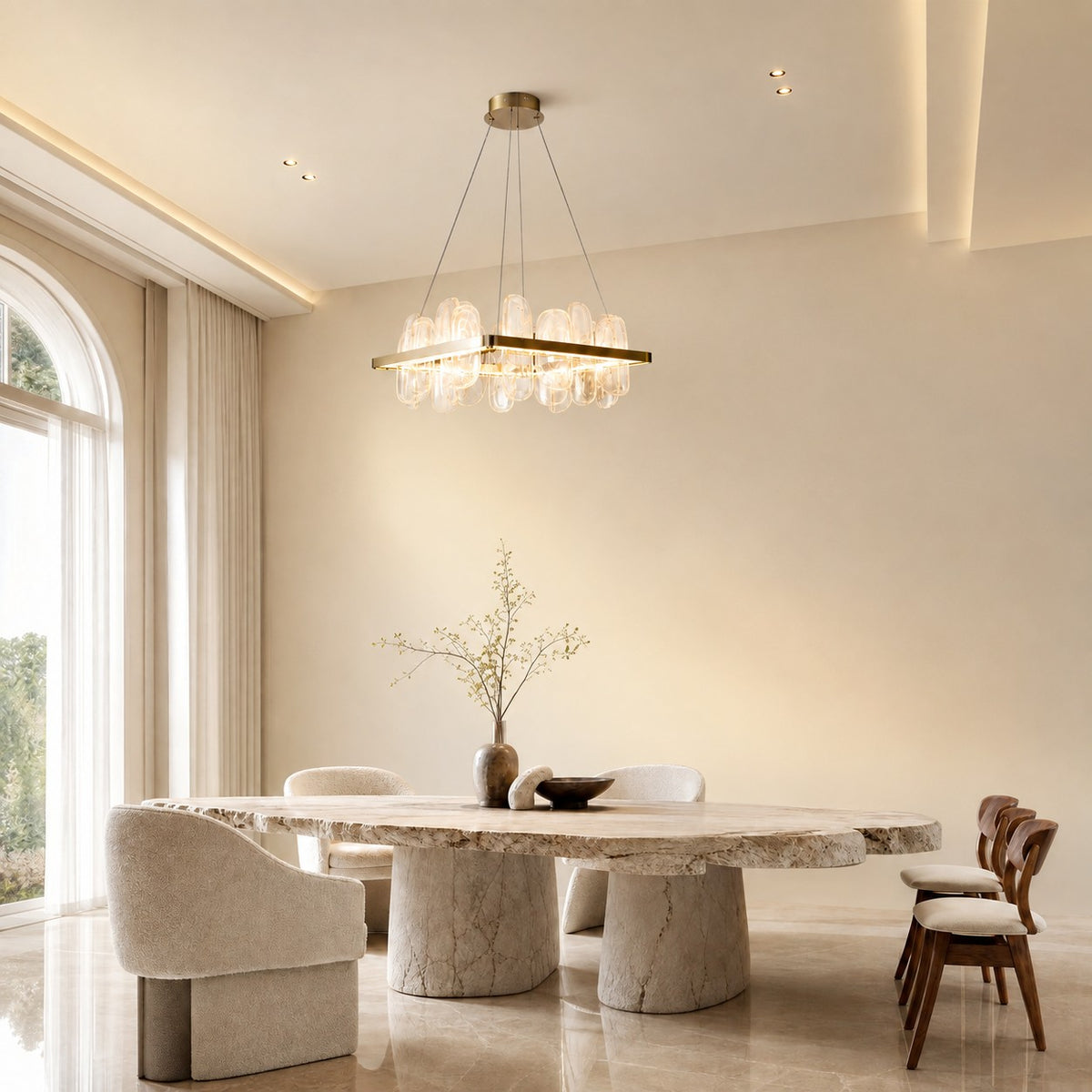 Quenor Handblown Glass Petal Square Chandelier
