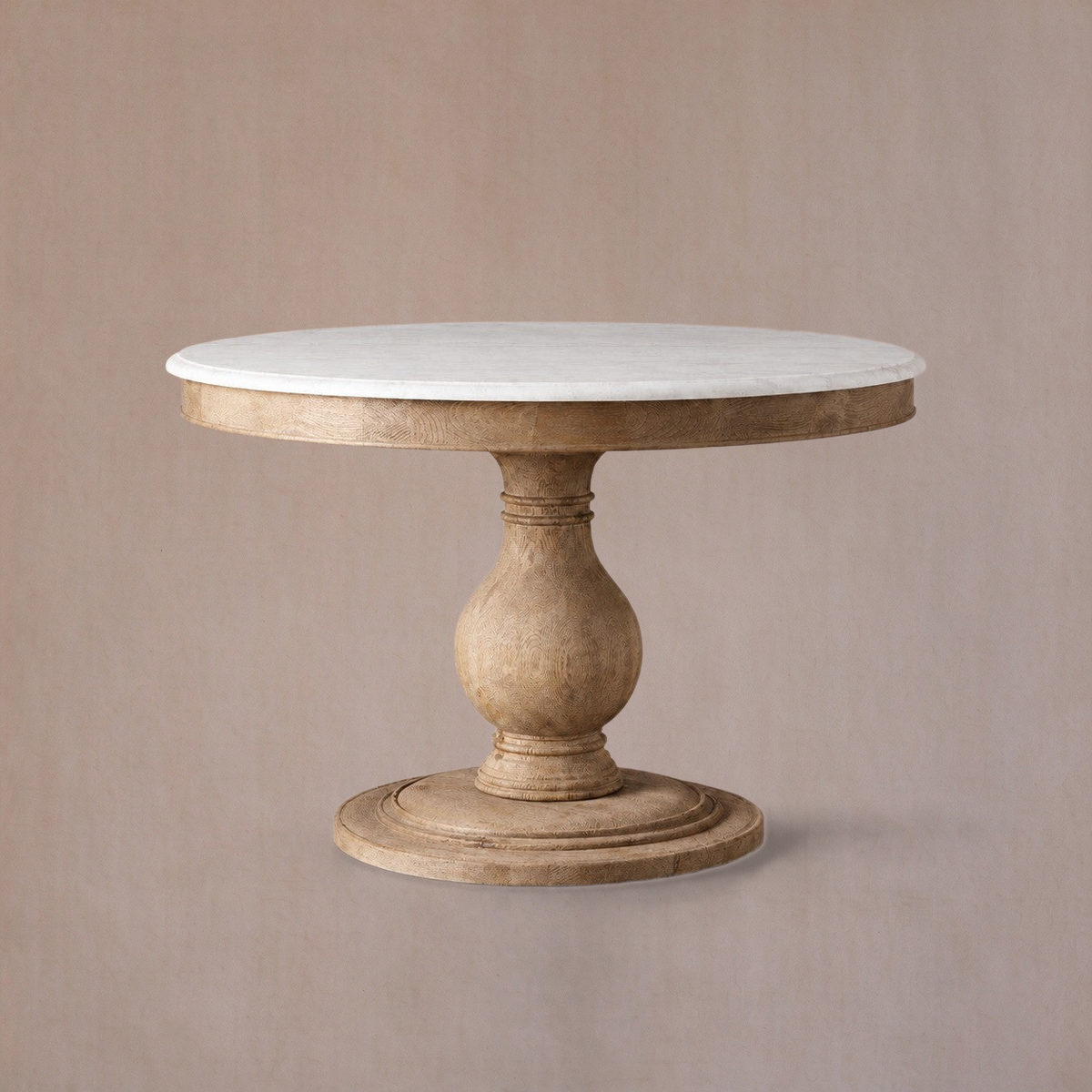Round Pine Base Dining Table with Marble Slab