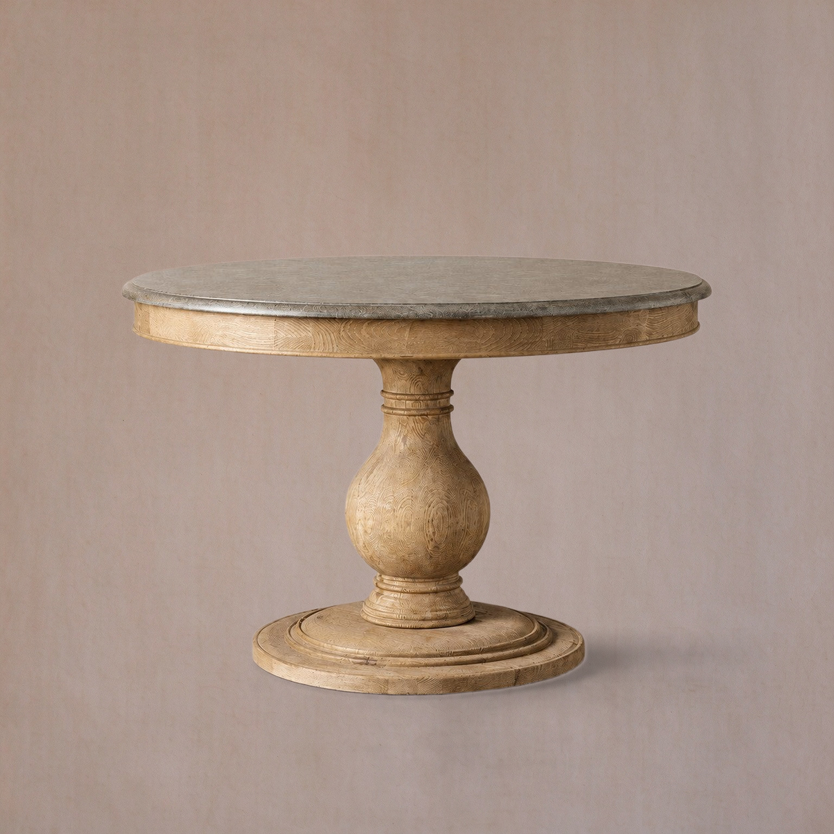 Round Pine Base Dining Table with Marble Slab
