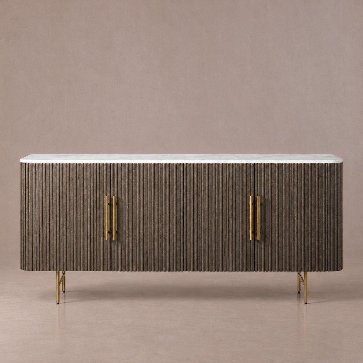 Rural Marble-Top Oak Sideboard Cabinet