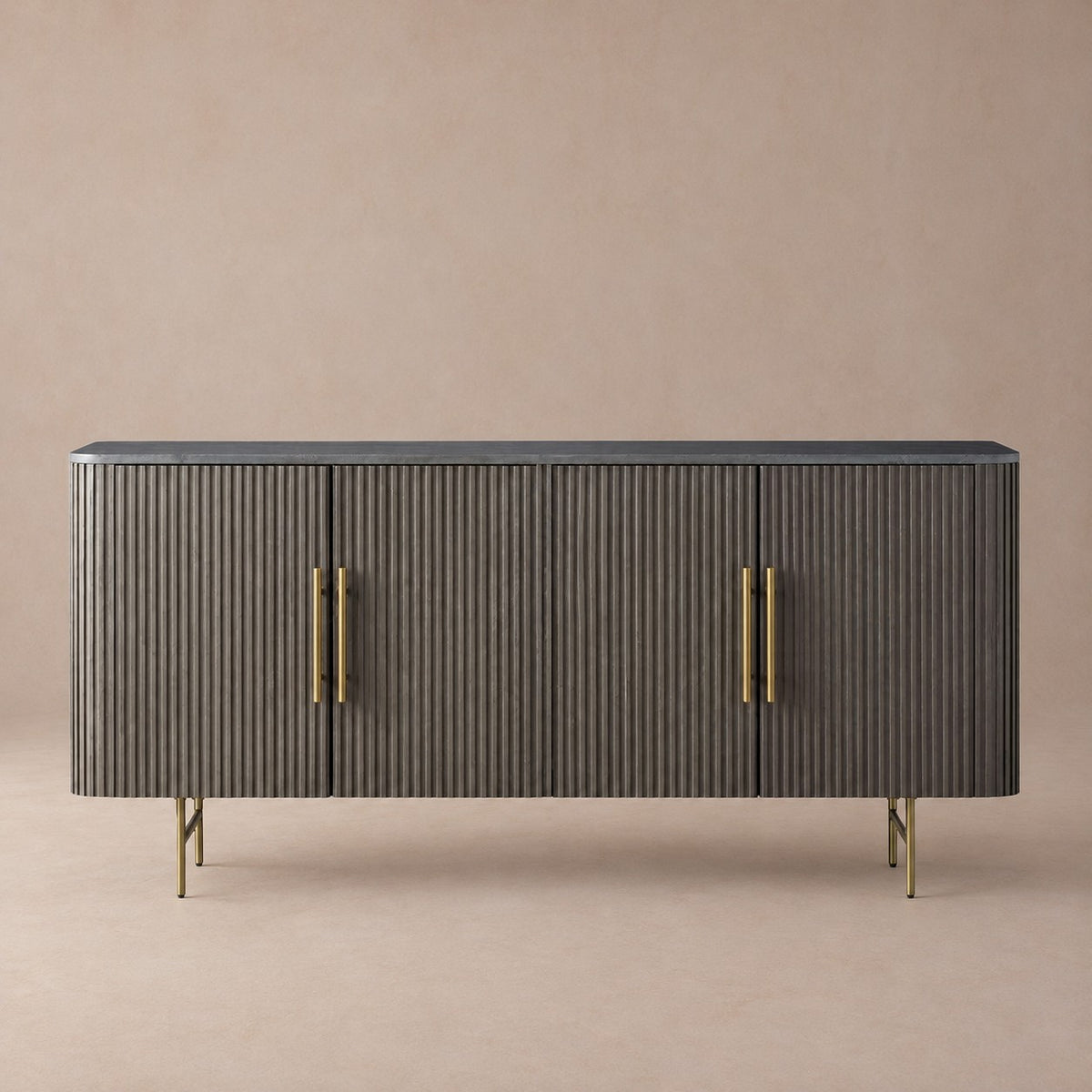 Rural Marble-Top Oak Sideboard Cabinet