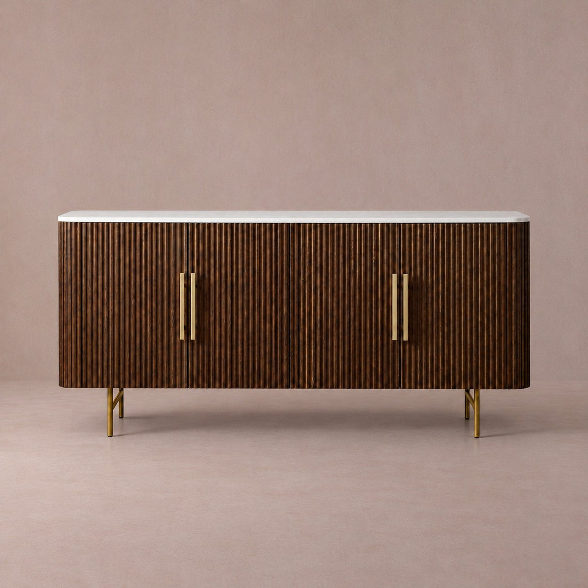 Rural Marble-Top Oak Sideboard Cabinet