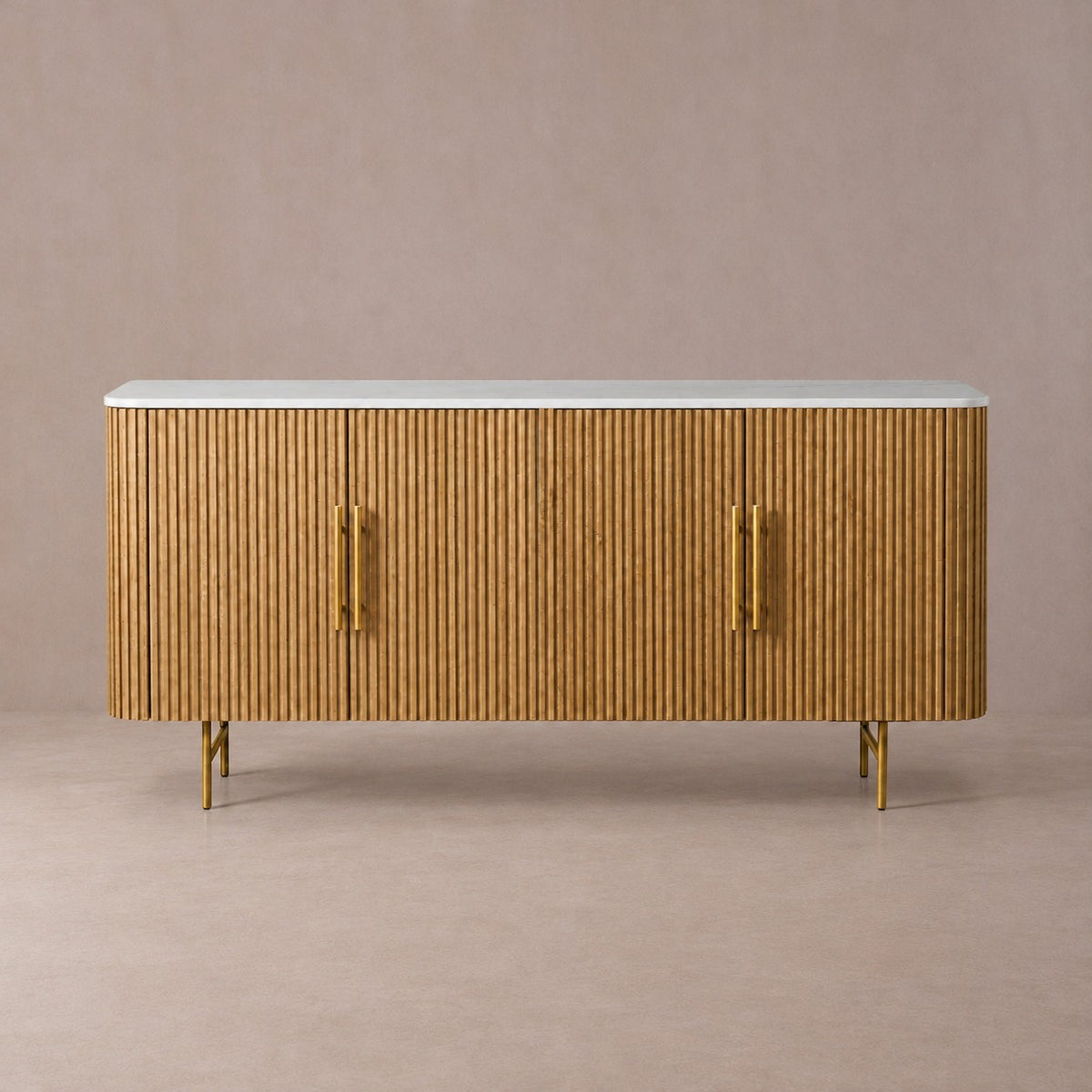 Rural Marble-Top Oak Sideboard Cabinet