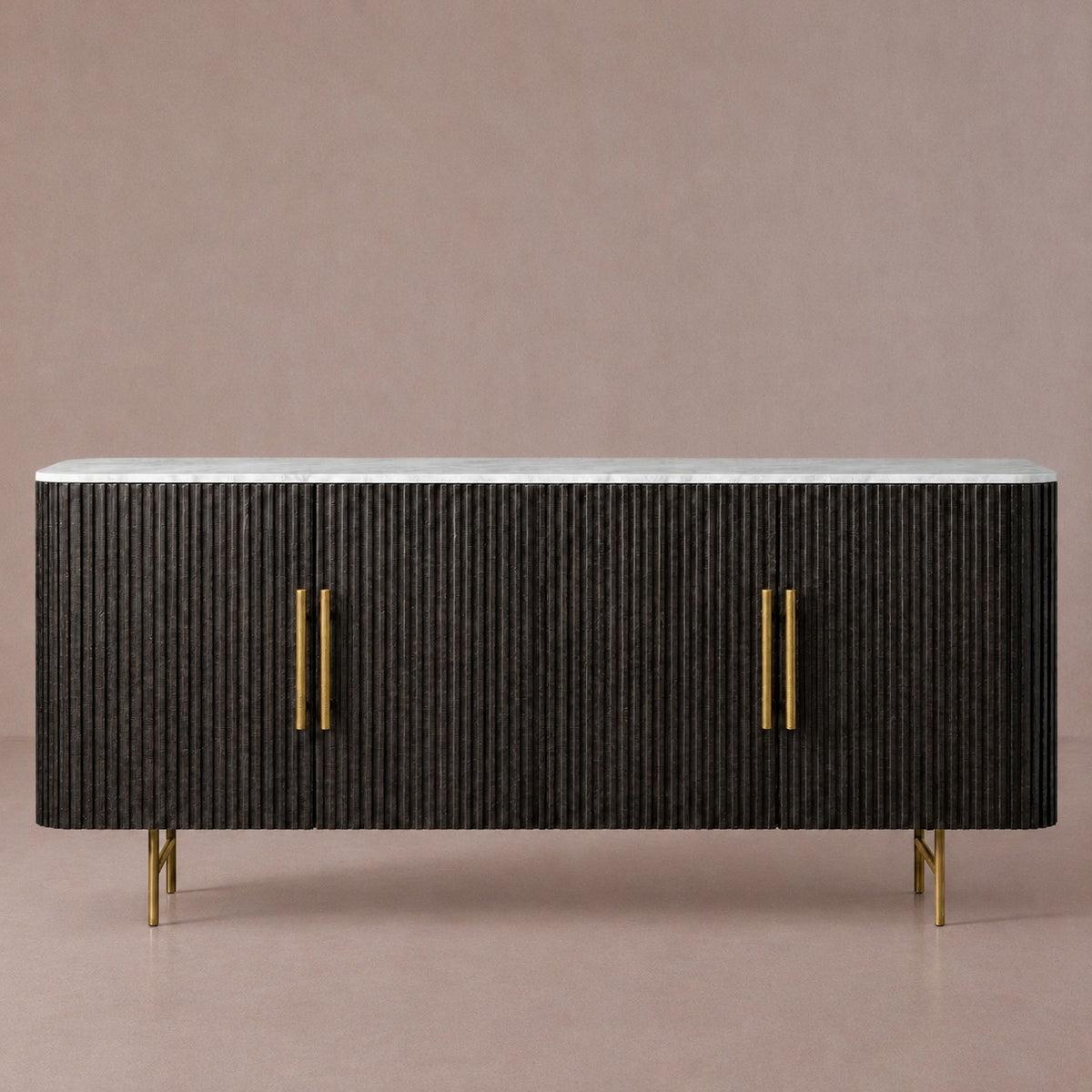 Rural Marble-Top Oak Sideboard Cabinet