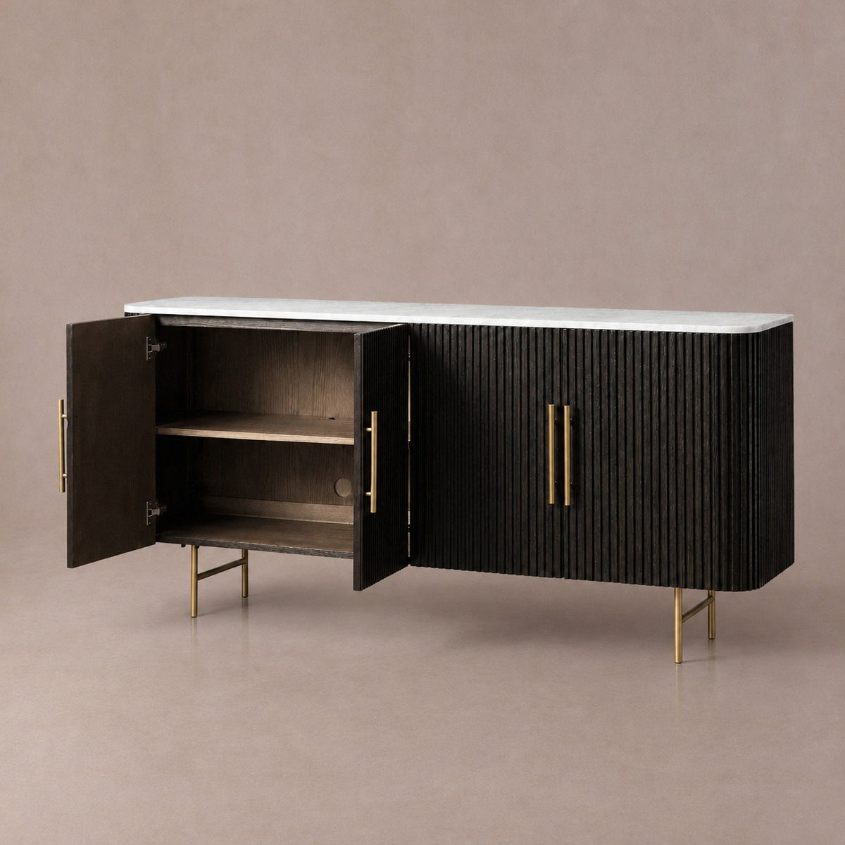 Rural Marble-Top Oak Sideboard Cabinet