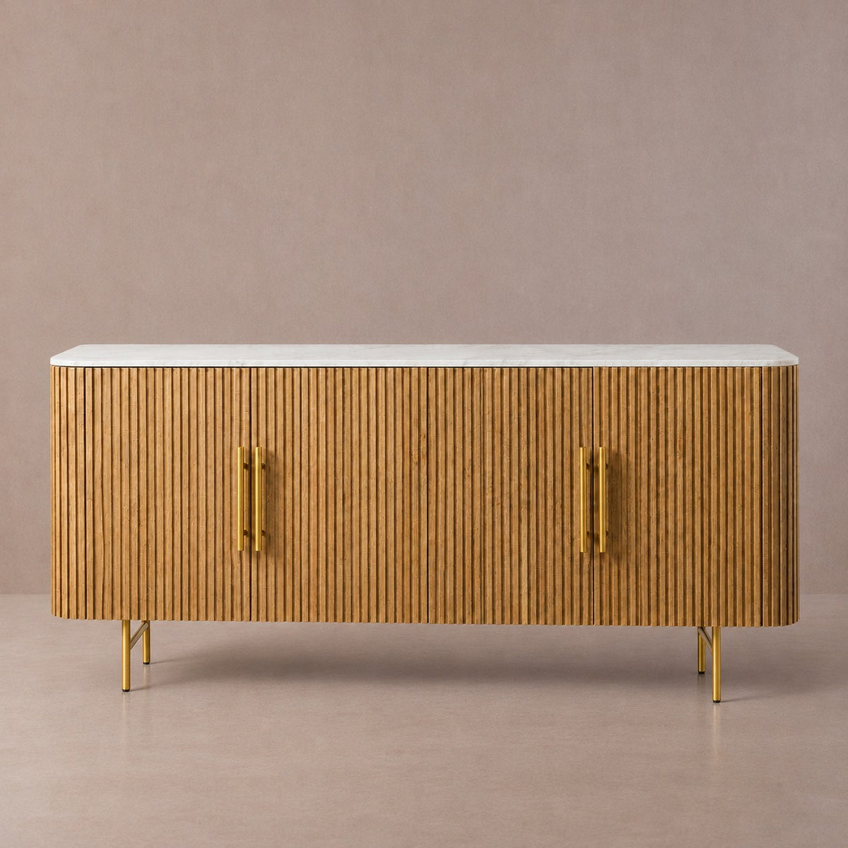 Rural Marble-Top Oak Sideboard Cabinet