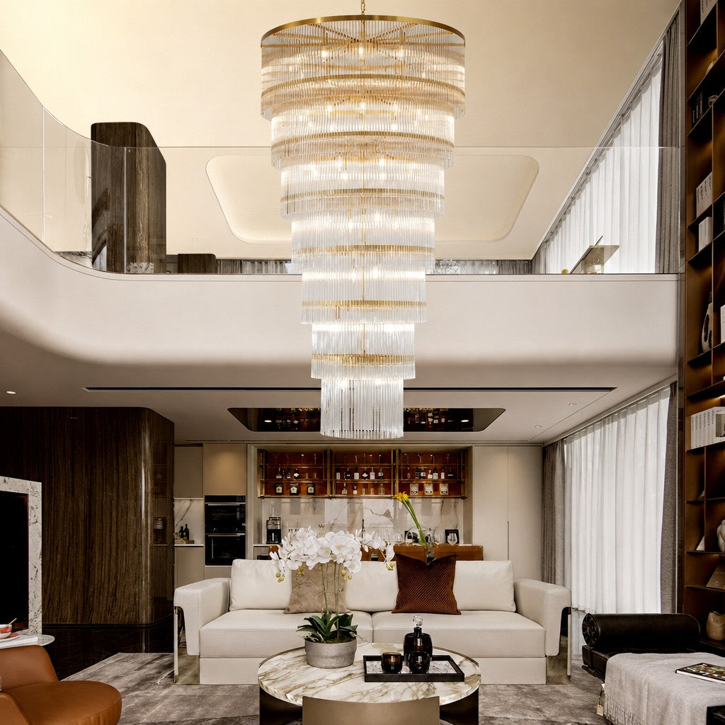 Seven-Tier Striped Column Staircase Chandelier 990 - Gold
