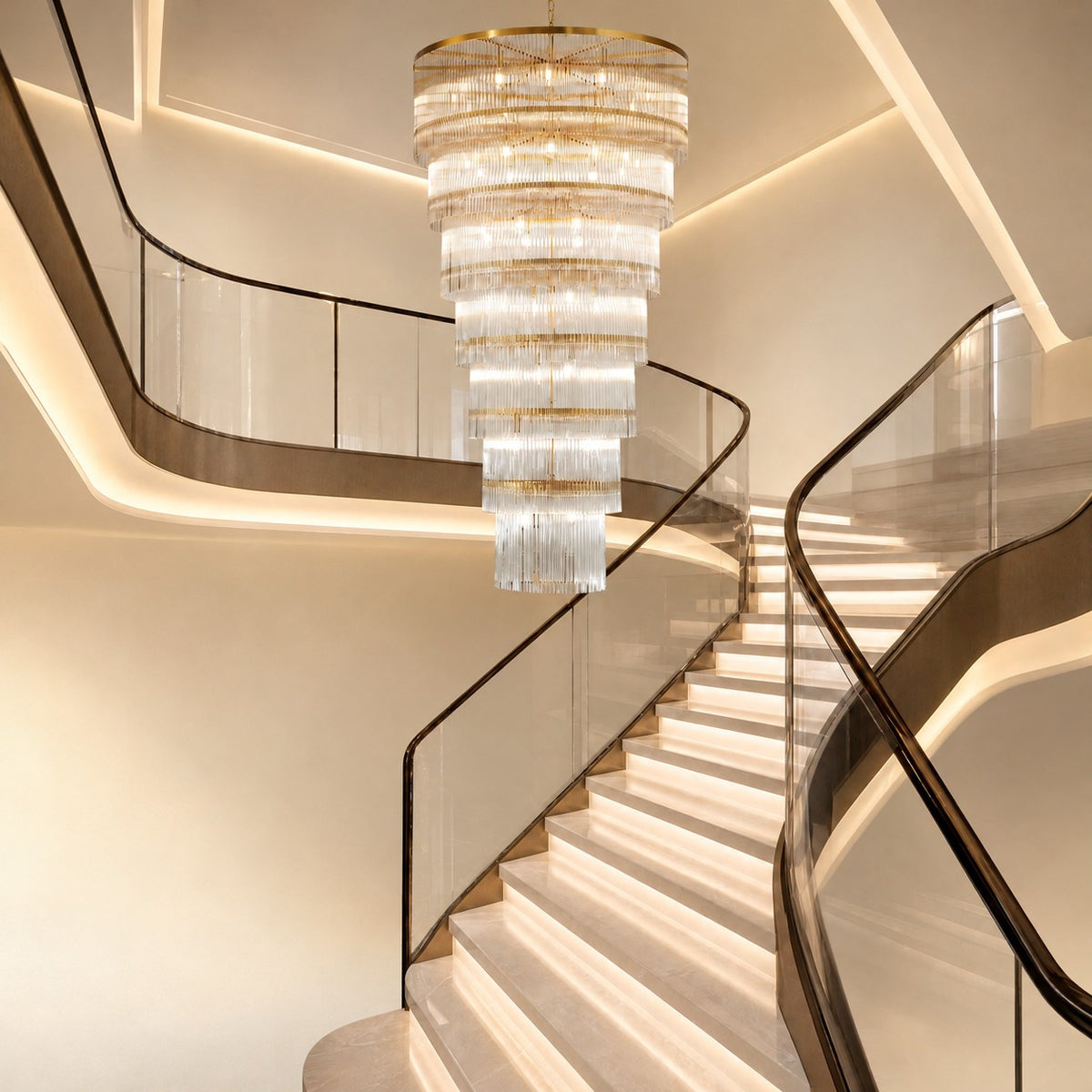 Seven-Tier Striped Column Staircase Chandelier 990 - Gold
